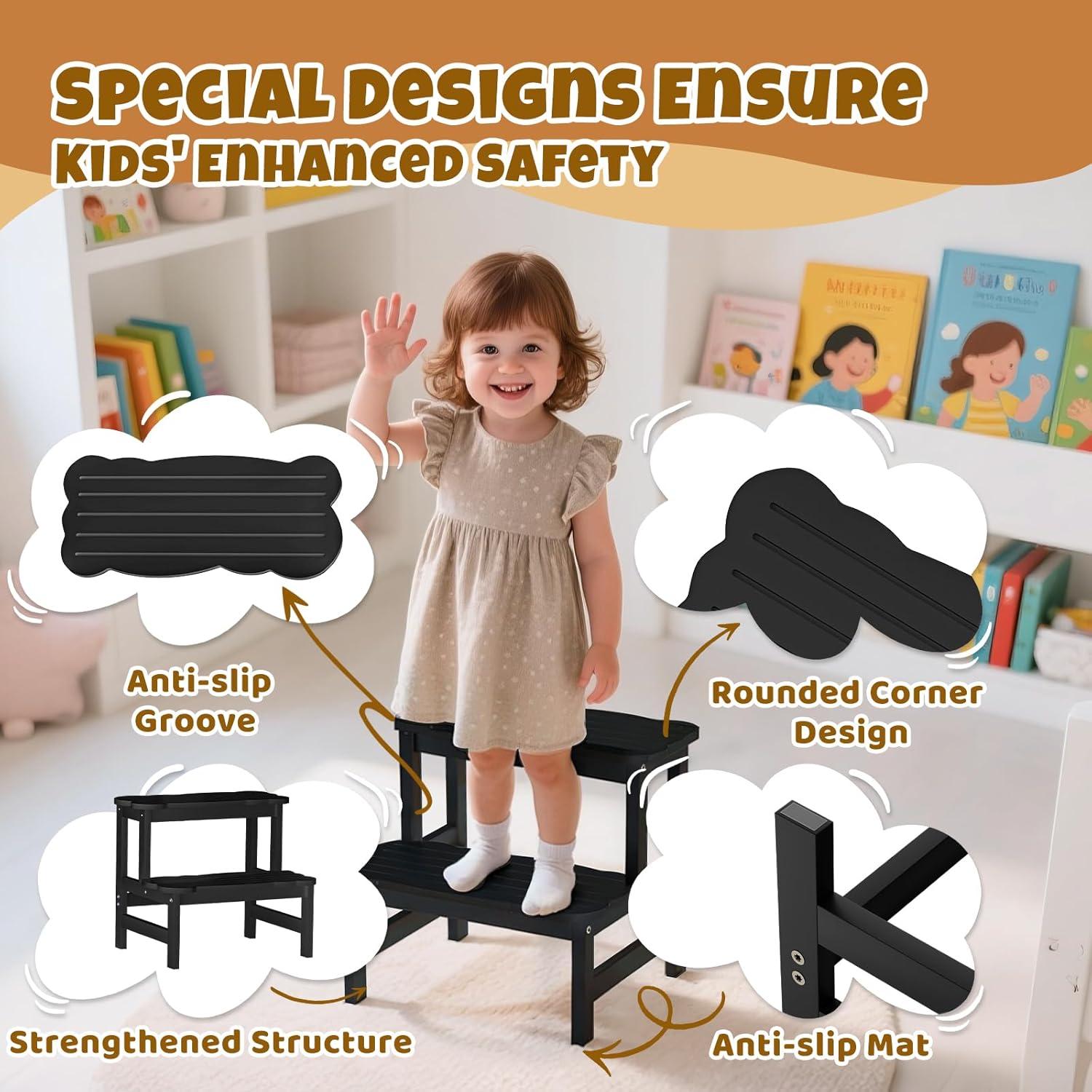 Escalera de Dos Pasos COSYLAND para Niños - Bambú Antideslizante