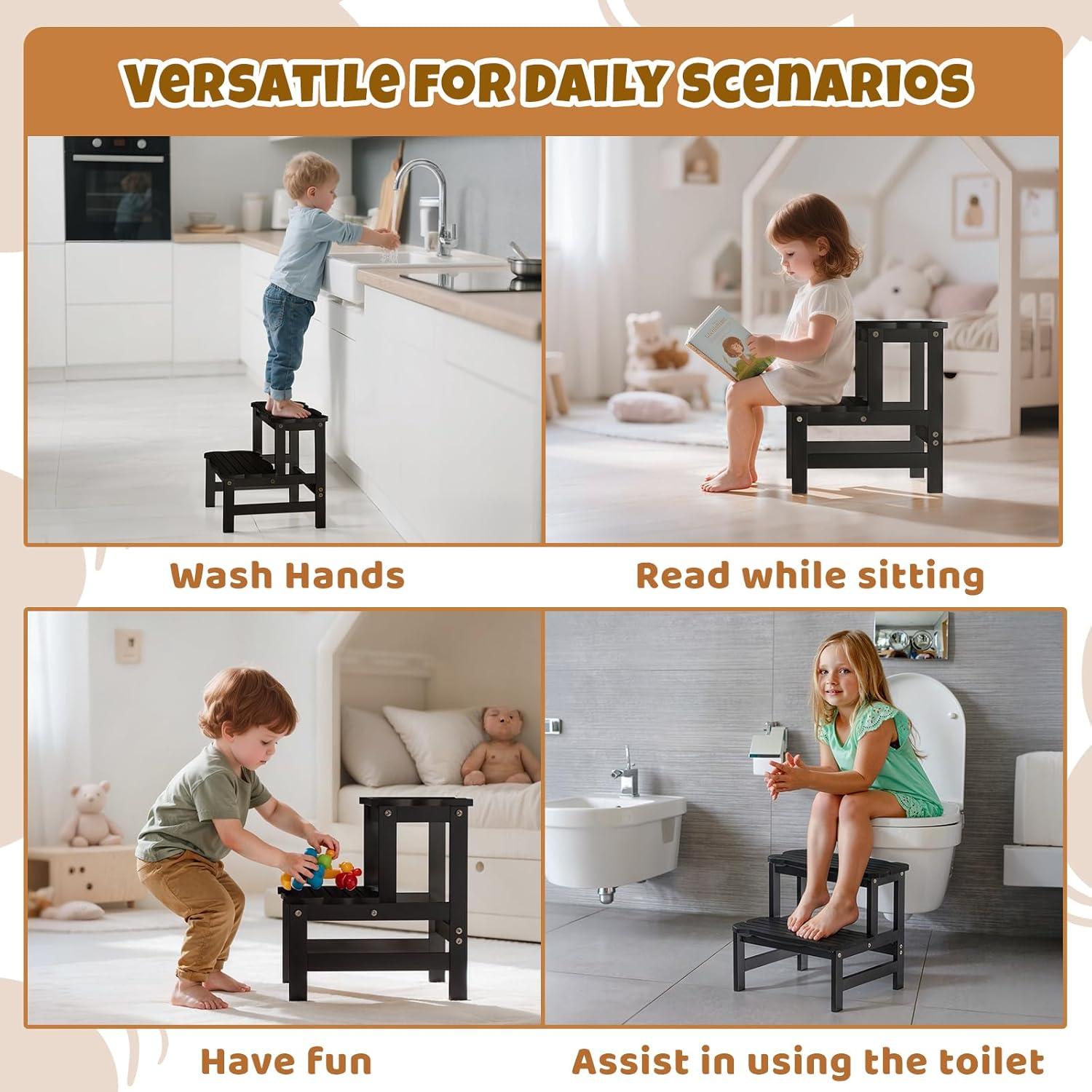 Escalera de Dos Pasos COSYLAND para Niños - Bambú Antideslizante