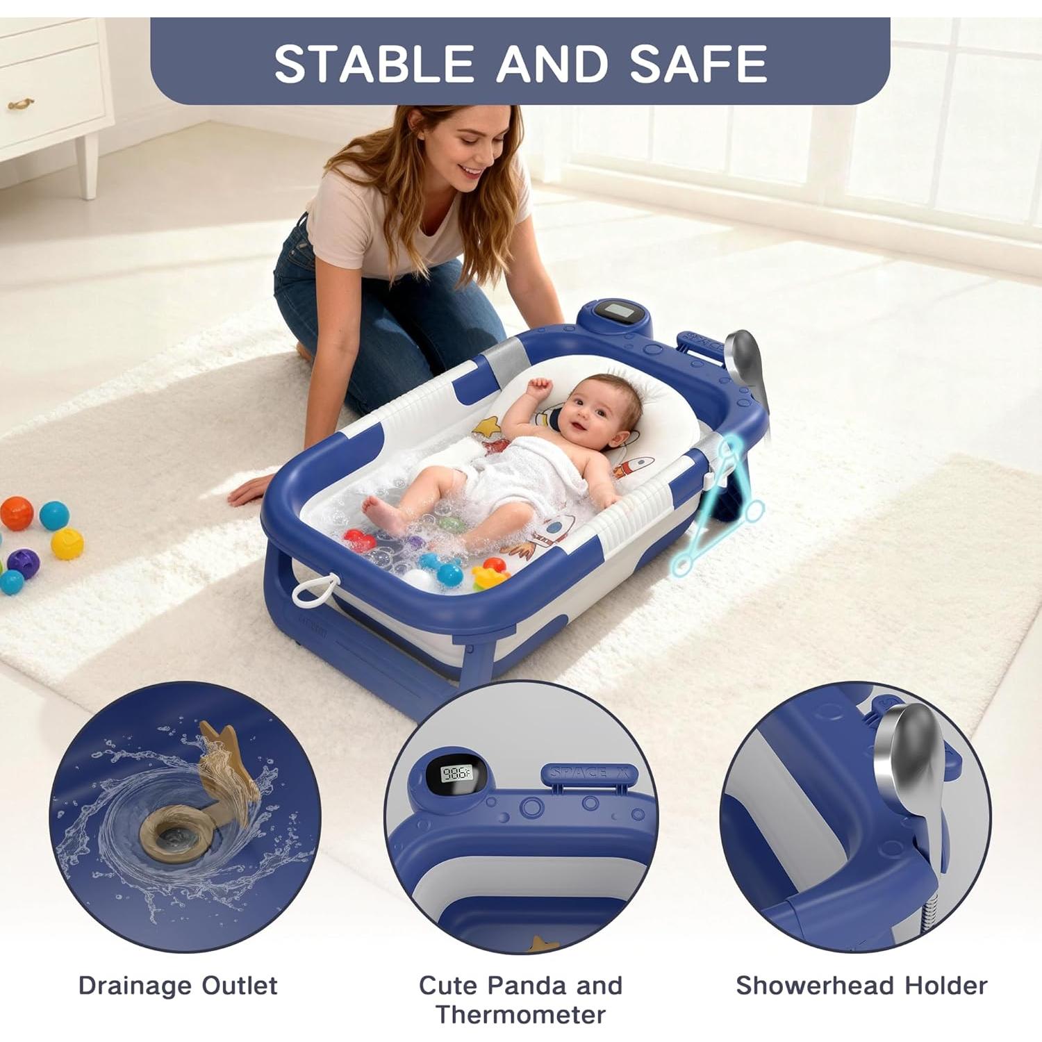 Bañera Plegable para Bebés LAUJIA Azul Astronauta