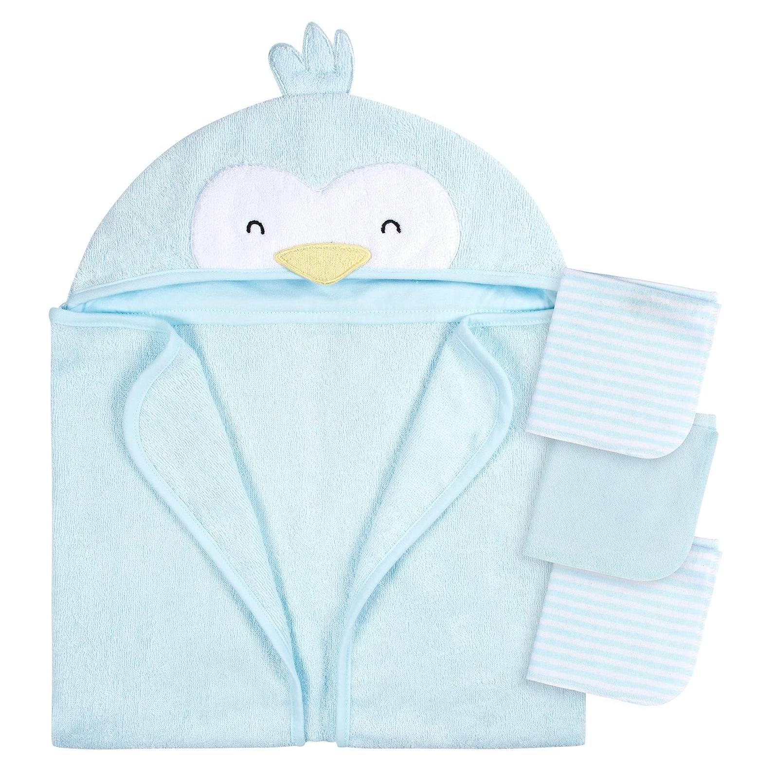 Conjunto de Toalla con Capucha Gerber Pingüino Azul 4 Piezas