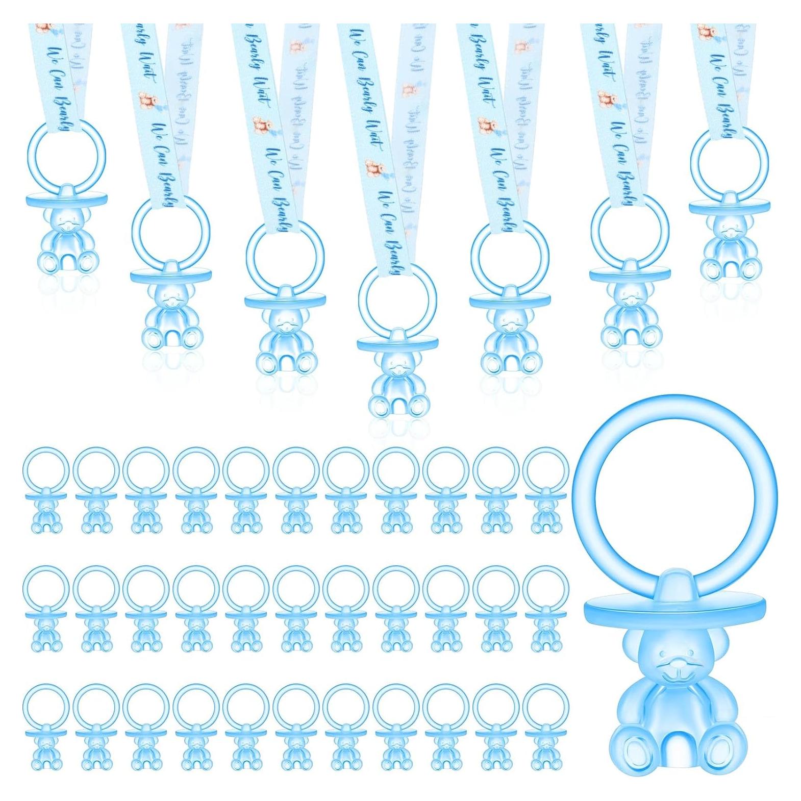 50 Chupetes Acrílicos para Bebés con Collar Azul - Baby Shower