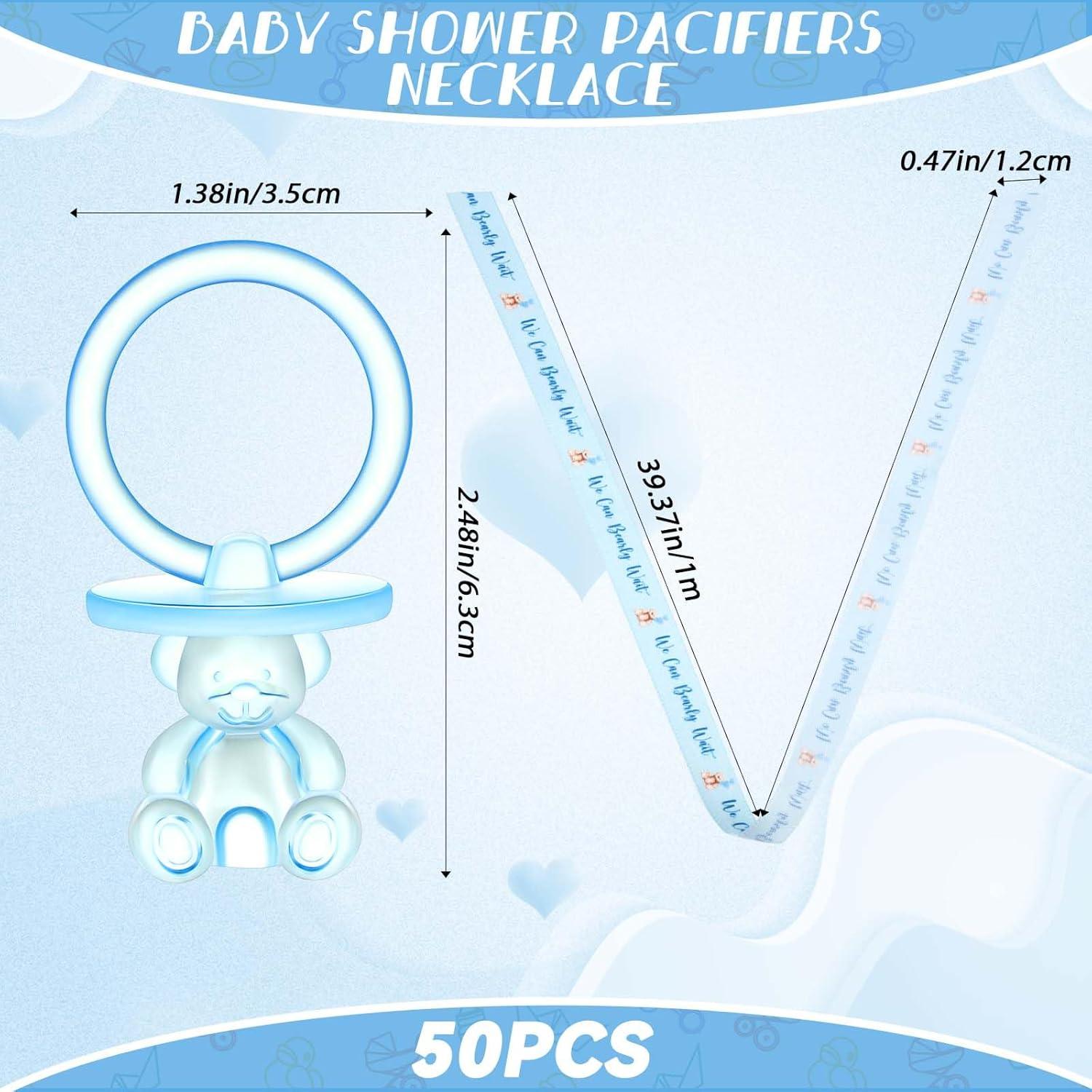 50 Chupetes Acrílicos para Bebés con Collar Azul - Baby Shower