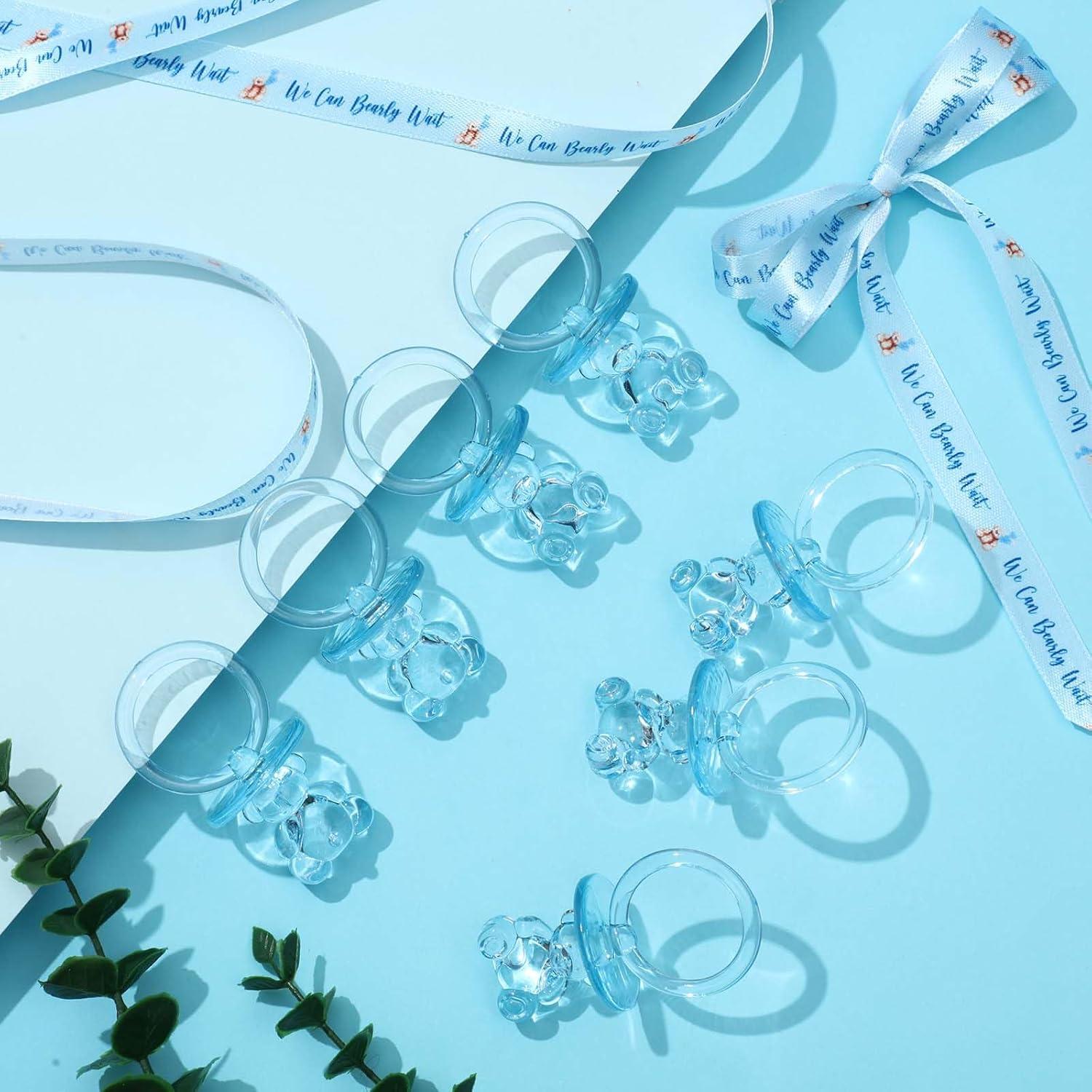 50 Chupetes Acrílicos para Bebés con Collar Azul - Baby Shower