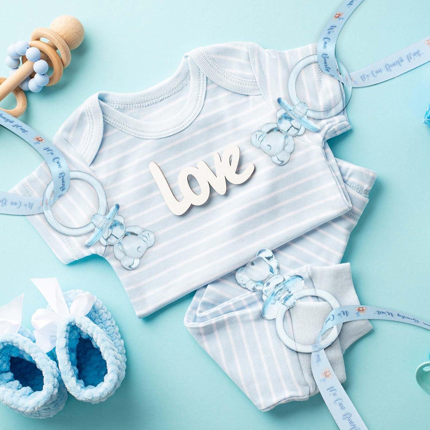 50 Chupetes Acrílicos para Bebés con Collar Azul - Baby Shower