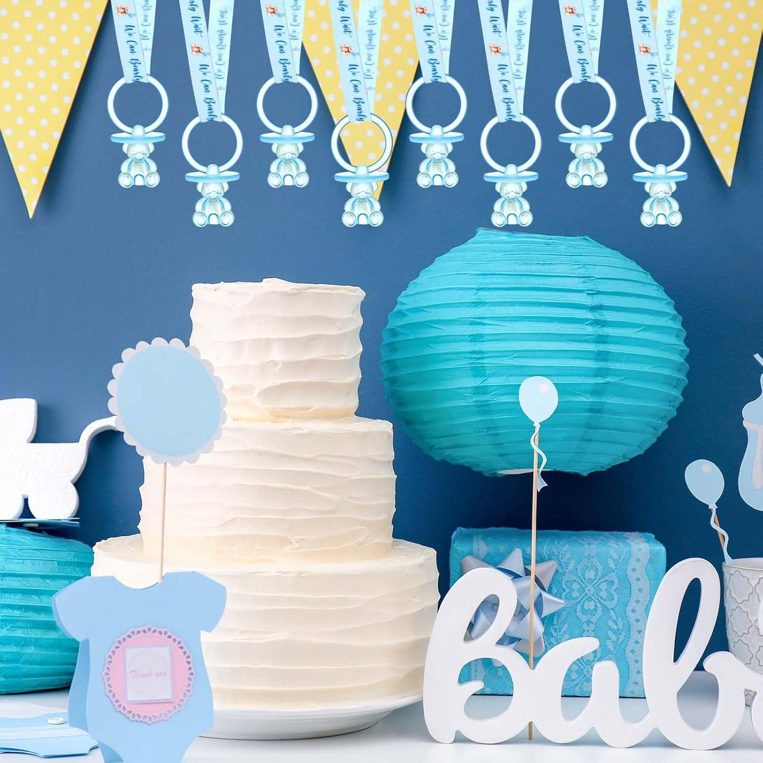 50 Chupetes Acrílicos para Bebés con Collar Azul - Baby Shower
