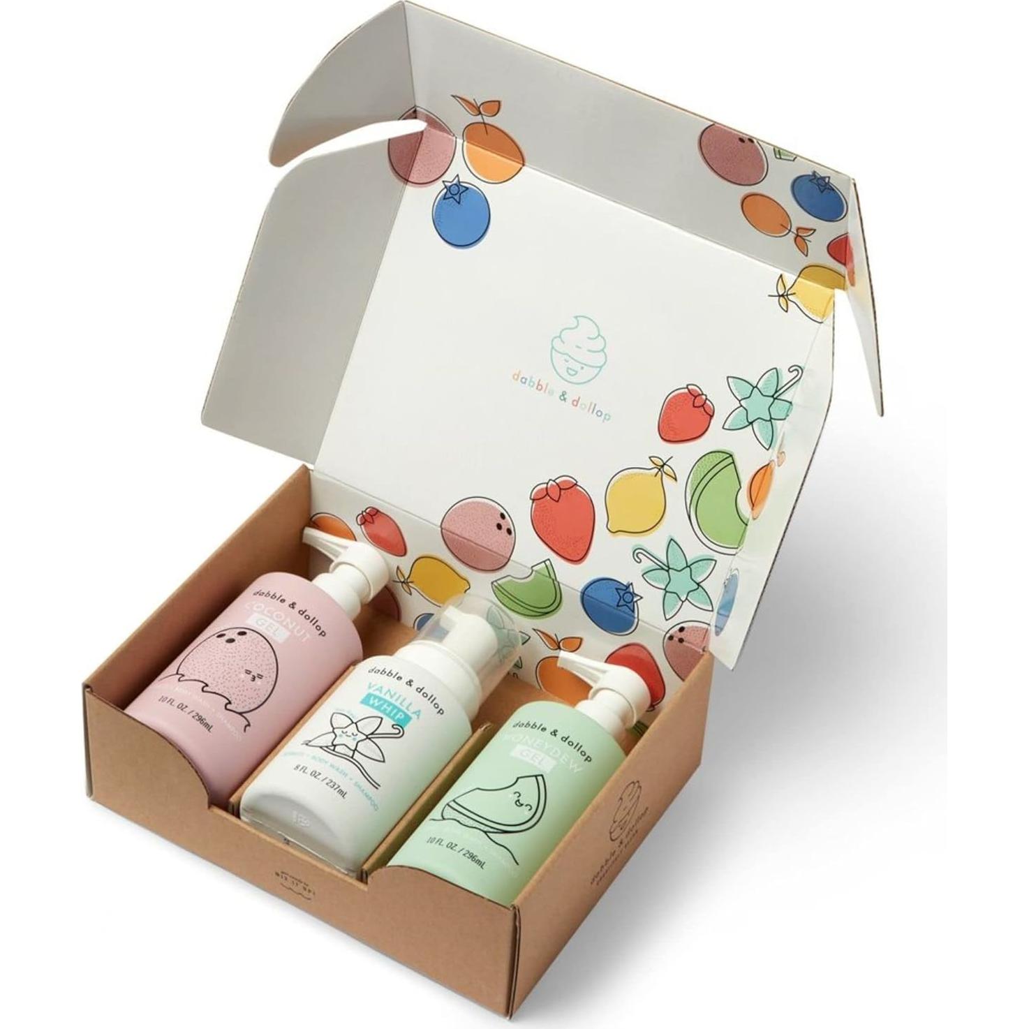 Dabble & Dollop Beachy Bundle, Natural Bubble Bath, Body Wash, Shampoo for Kids, USA-Made, Paraben & Sulfate Free, Vegan, Gluten-Free, Tear-Free, Honeydew Melon, Vanilla & Coconut (Set of 3)