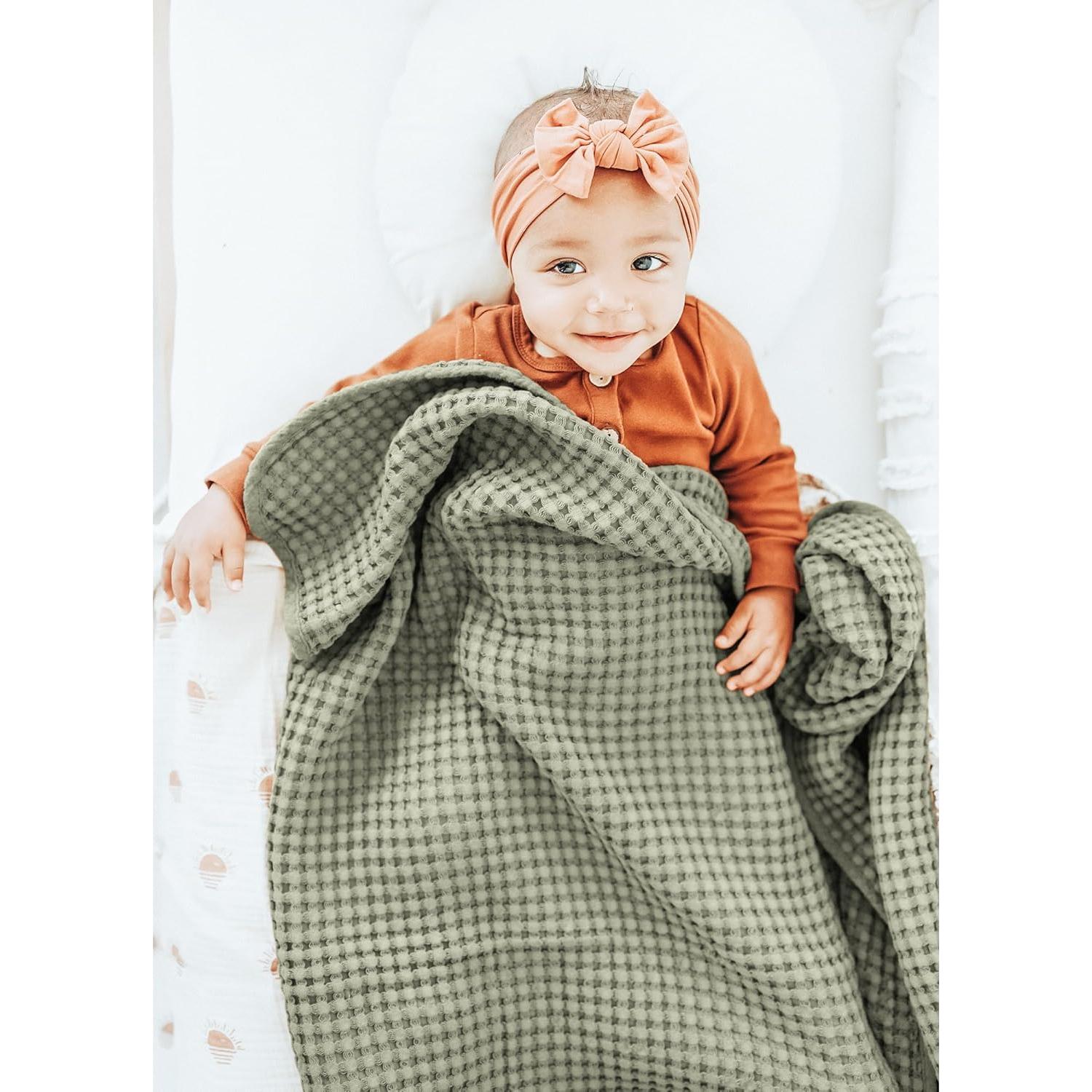 Manta de arrullo Konssy Waffle Verde Amy 104x94 cm