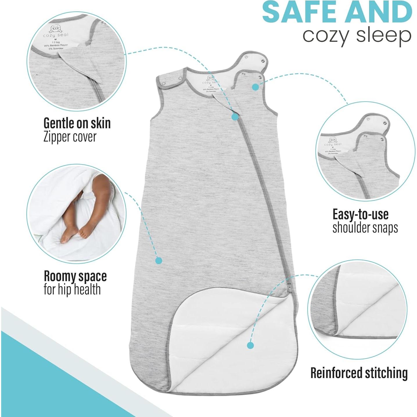 Saco de dormir unisex de bambú 1.0 TOG 0-6 meses gris claro