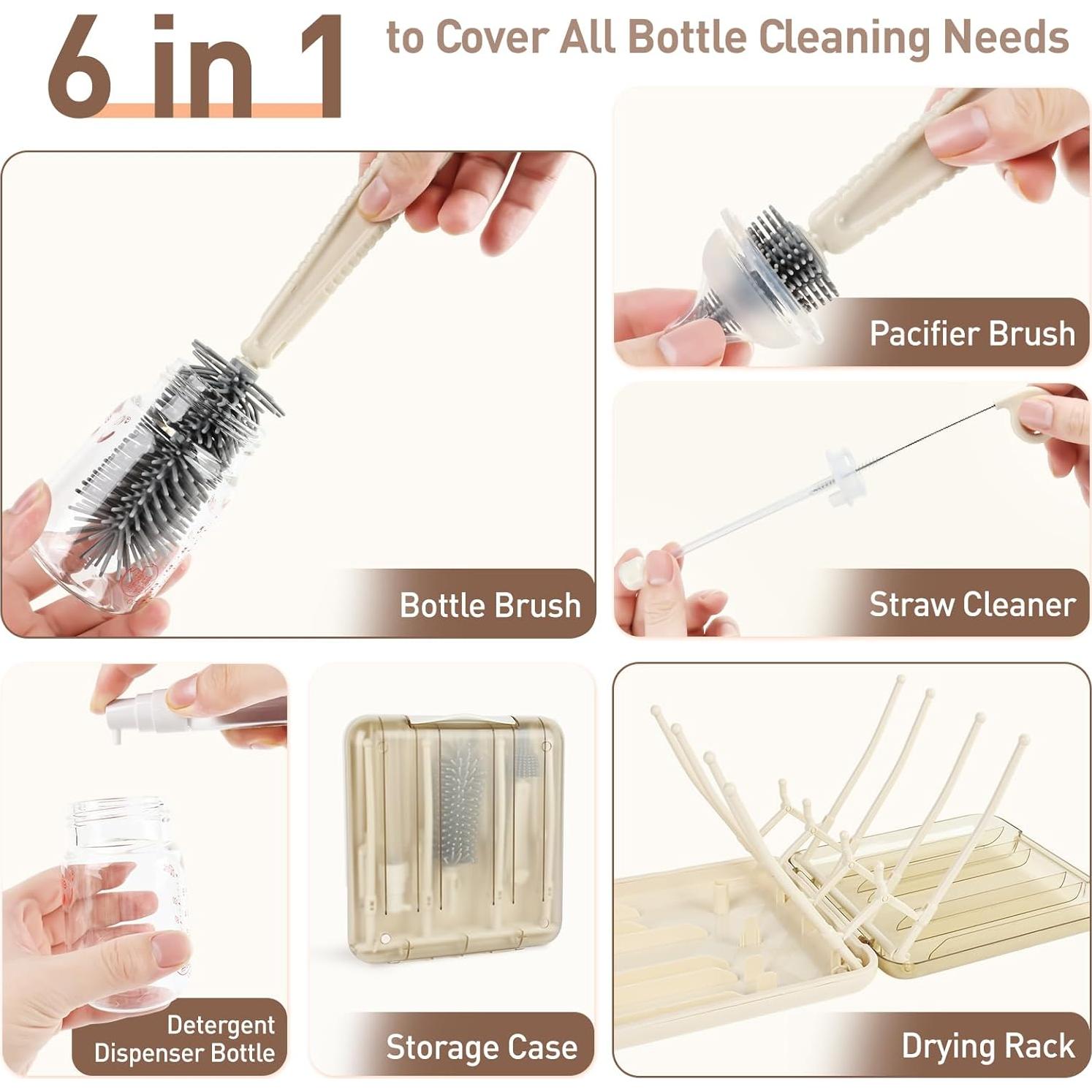 Juego de Cepillos para Biberones FXXQHT 6 en 1 Portátil