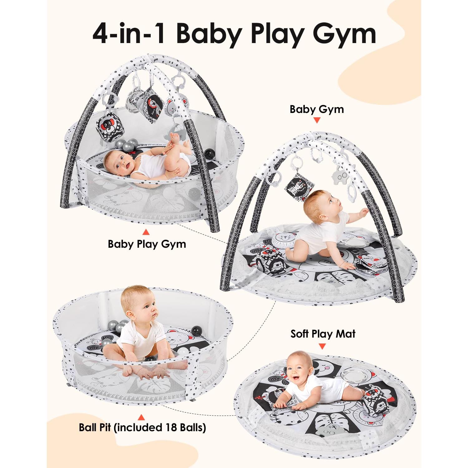 Alfombra de Juego 4 en 1 Dearlomum para Bebés - Negro y Blanco