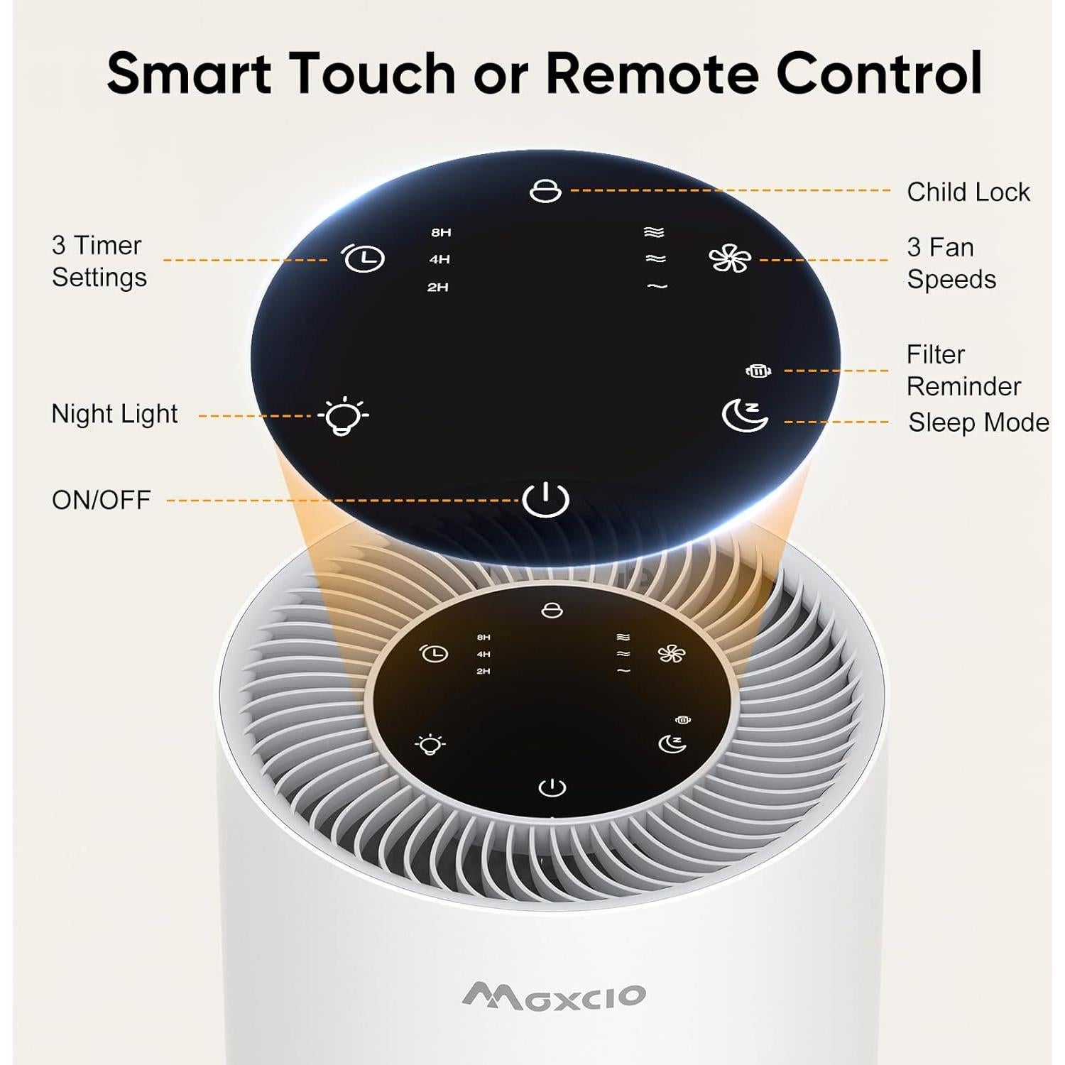 Purificador de Aire Maxcio Mini 3-en-1 para Dormitorio Blanco