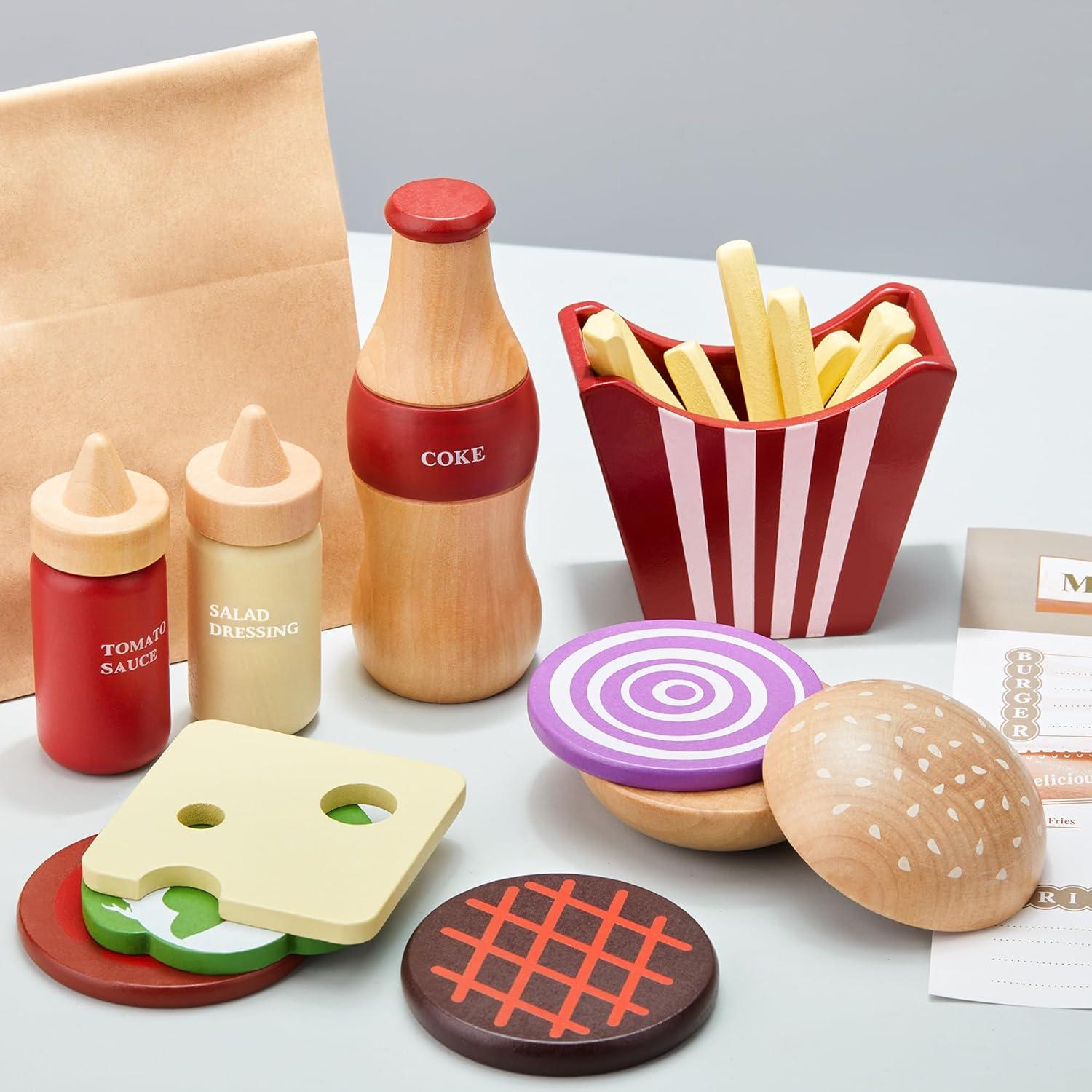 Juego de Comida de Madera Toywoo Set de Hamburguesa 20x10x10cm