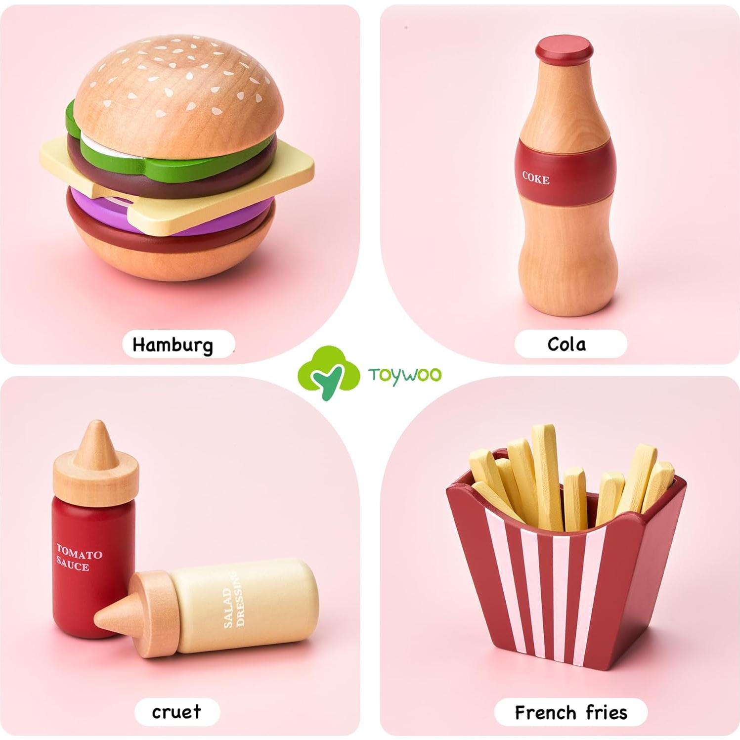 Juego de Comida de Madera Toywoo Set de Hamburguesa 20x10x10cm