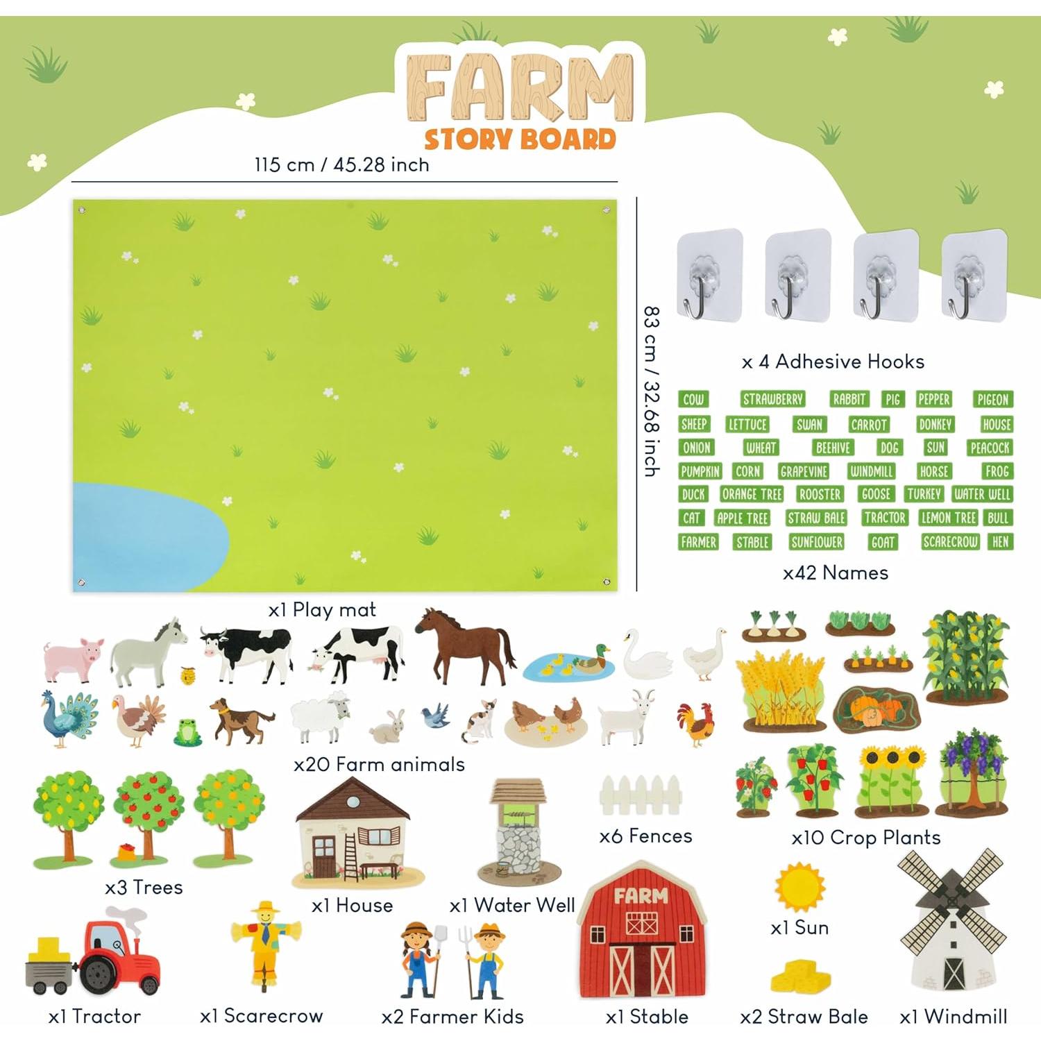 Tablero de Fieltro Educativo Bonnyco Granja 115x82 cm 92 Piezas