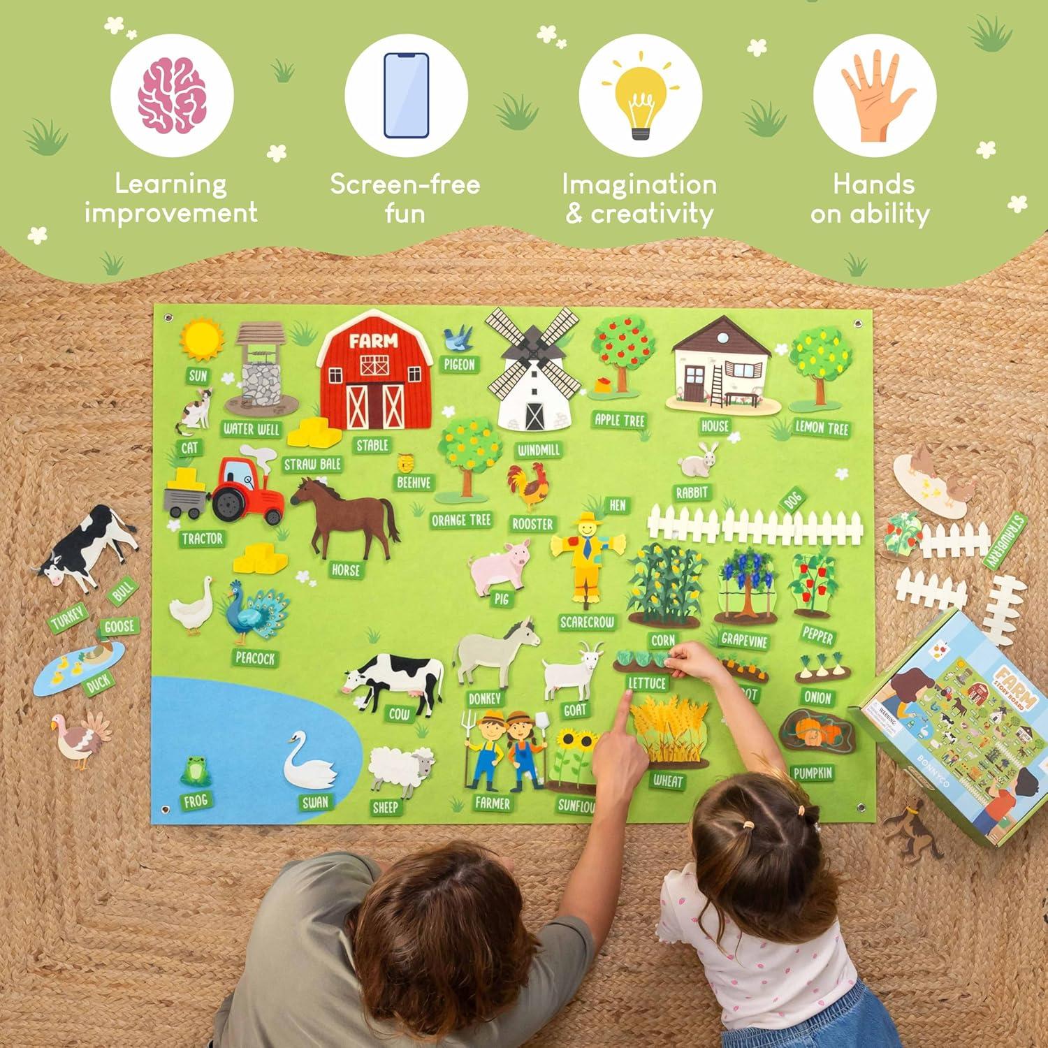 Tablero de Fieltro Educativo Bonnyco Granja 115x82 cm 92 Piezas