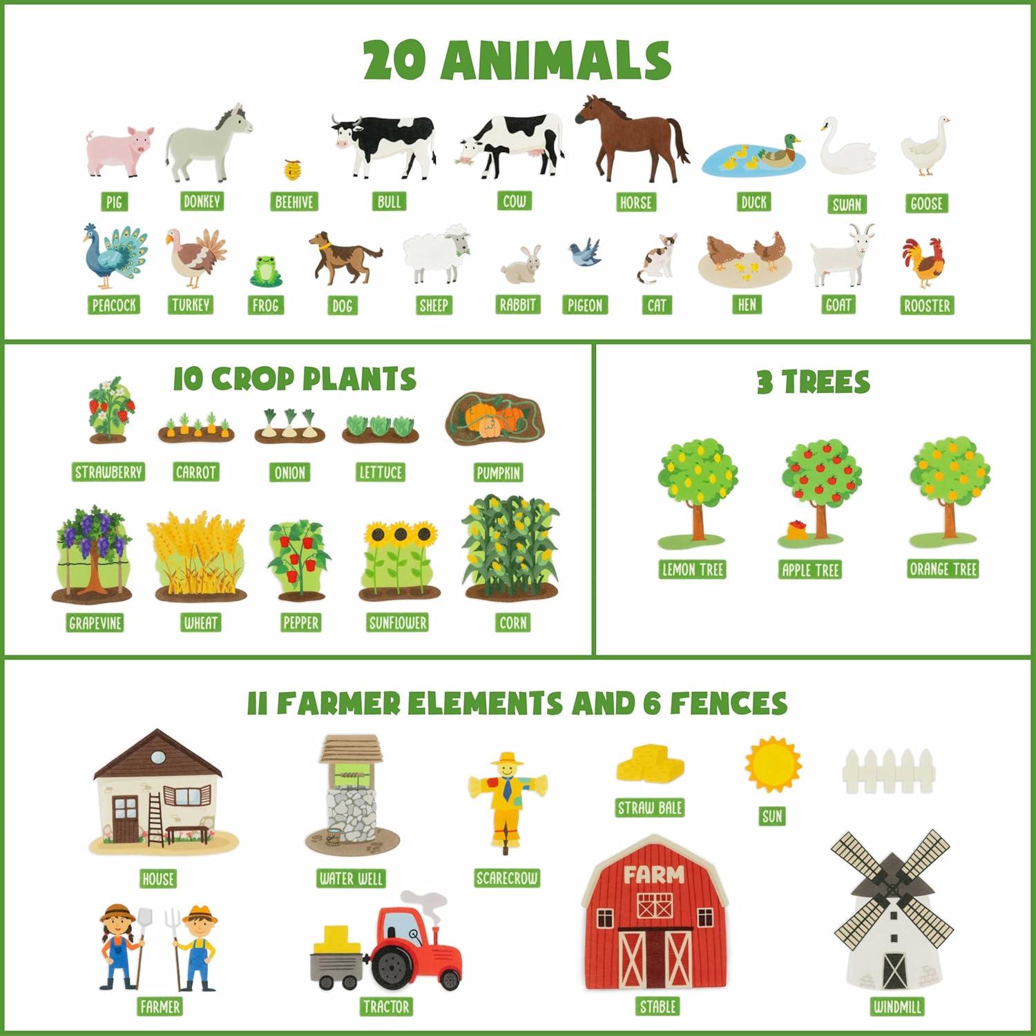 Tablero de Fieltro Educativo Bonnyco Granja 115x82 cm 92 Piezas