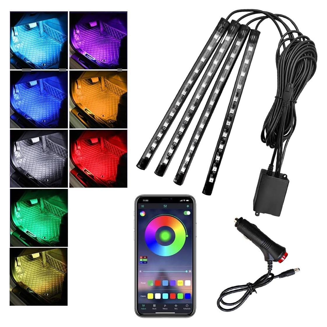 Luces LED de Interior para Auto Povtii, 4 Tiras Multicolor