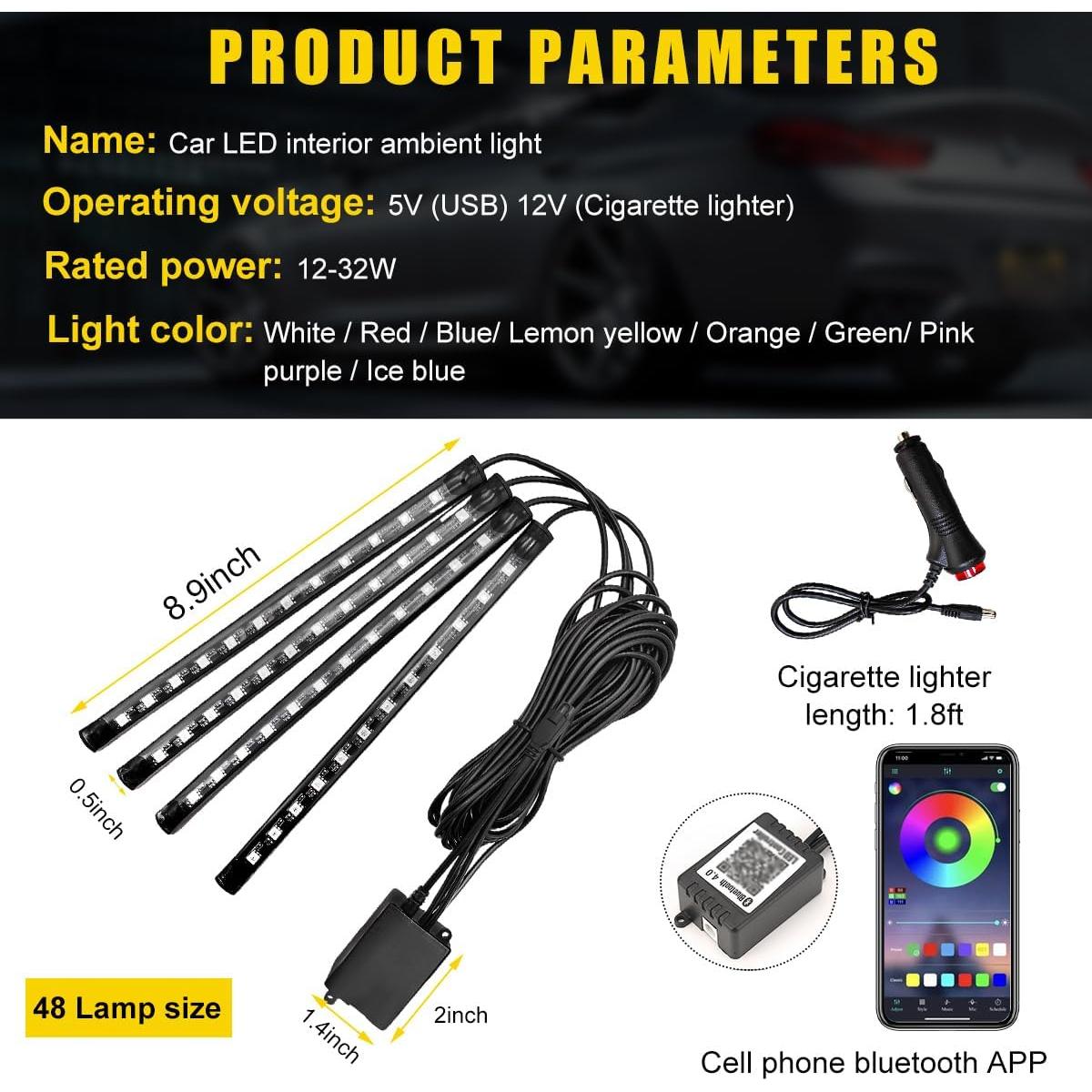 Luces LED de Interior para Auto Povtii, 4 Tiras Multicolor