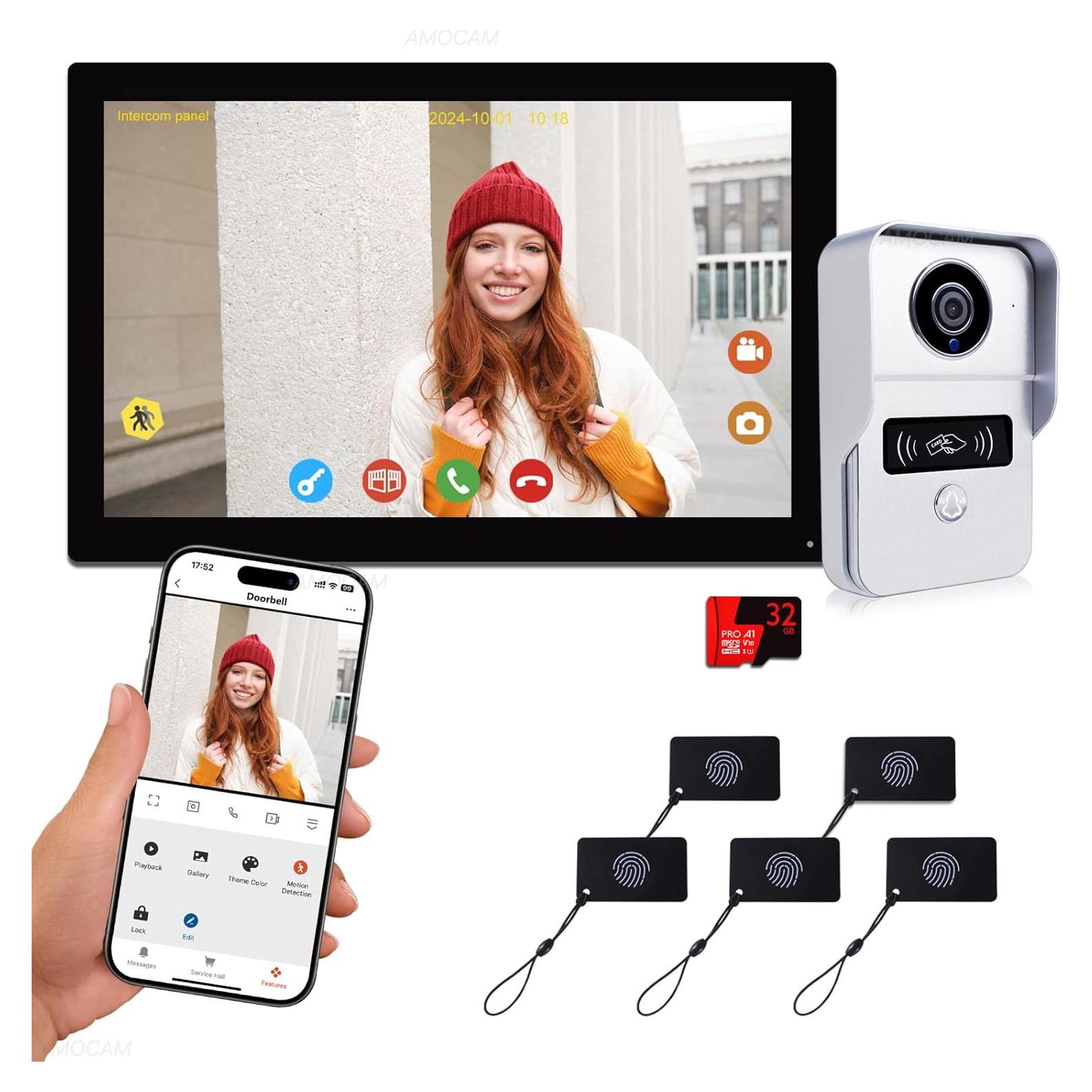 Intercomunicador de Video WiFi AMOCAM 10.1" 1080P con Detección de Movimiento