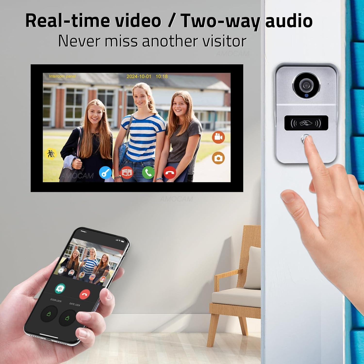 Intercomunicador de Video WiFi AMOCAM 10.1" 1080P con Detección de Movimiento