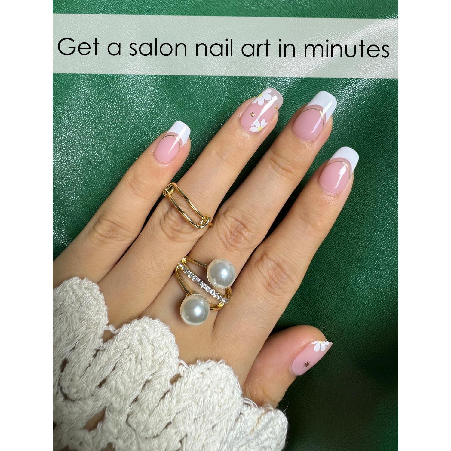 Tiras de Uñas de Gel Semi Curadas Wahrshei - Flor Francesa, 20pcs