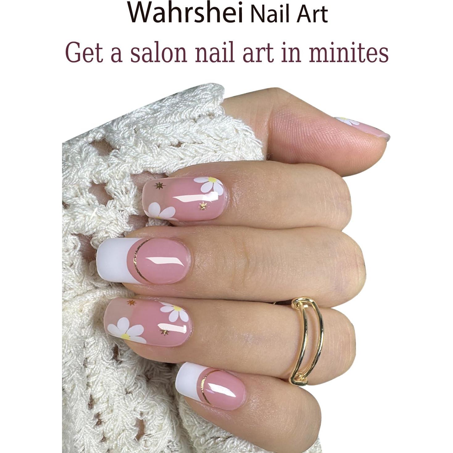 Tiras de Uñas de Gel Semi Curadas Wahrshei - Flor Francesa, 20pcs