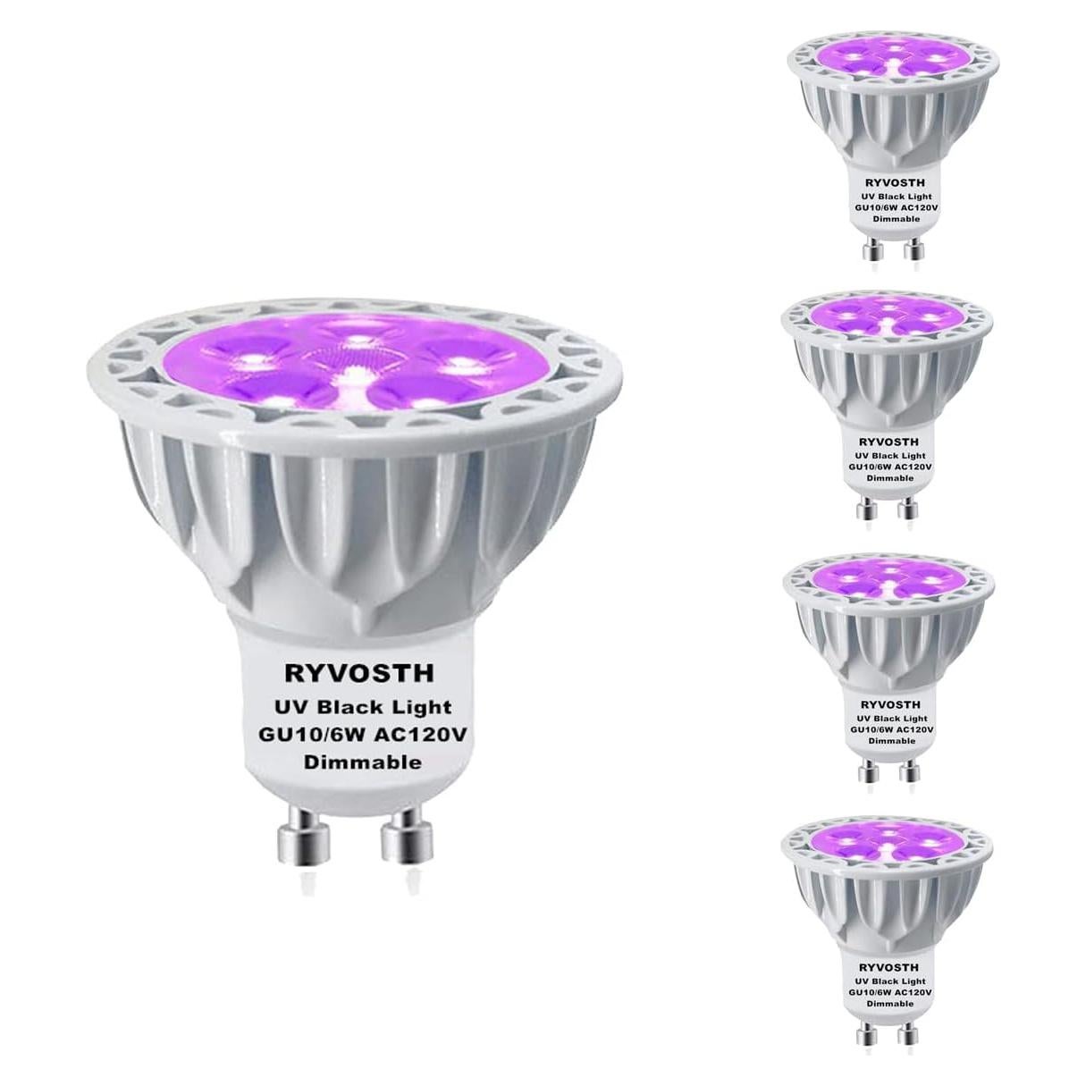 Paquete de 4 Bombillas LED Luz Negra RYVOSTH GU10 6W UVA