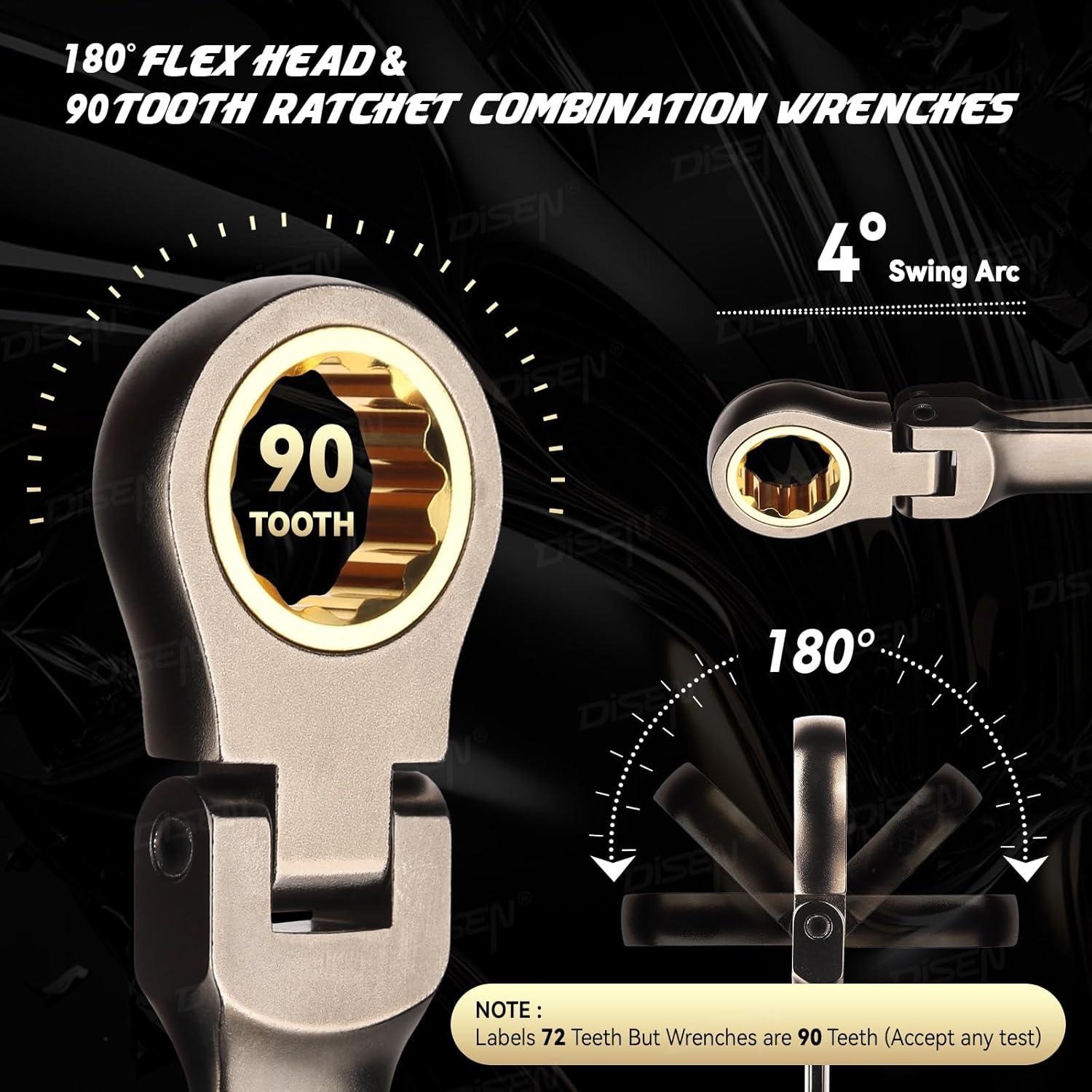 Juego de Llaves de Carraca DISEN 12 Pcs 90 Dientes 8-19mm