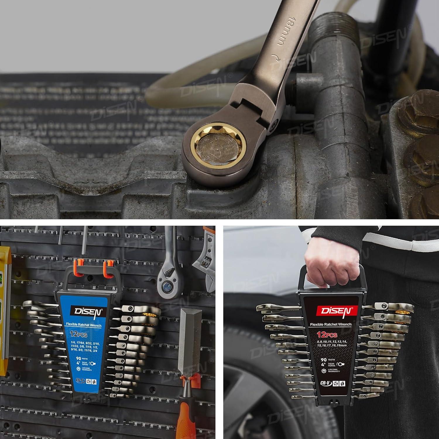 Juego de Llaves de Carraca DISEN 12 Pcs 90 Dientes 8-19mm