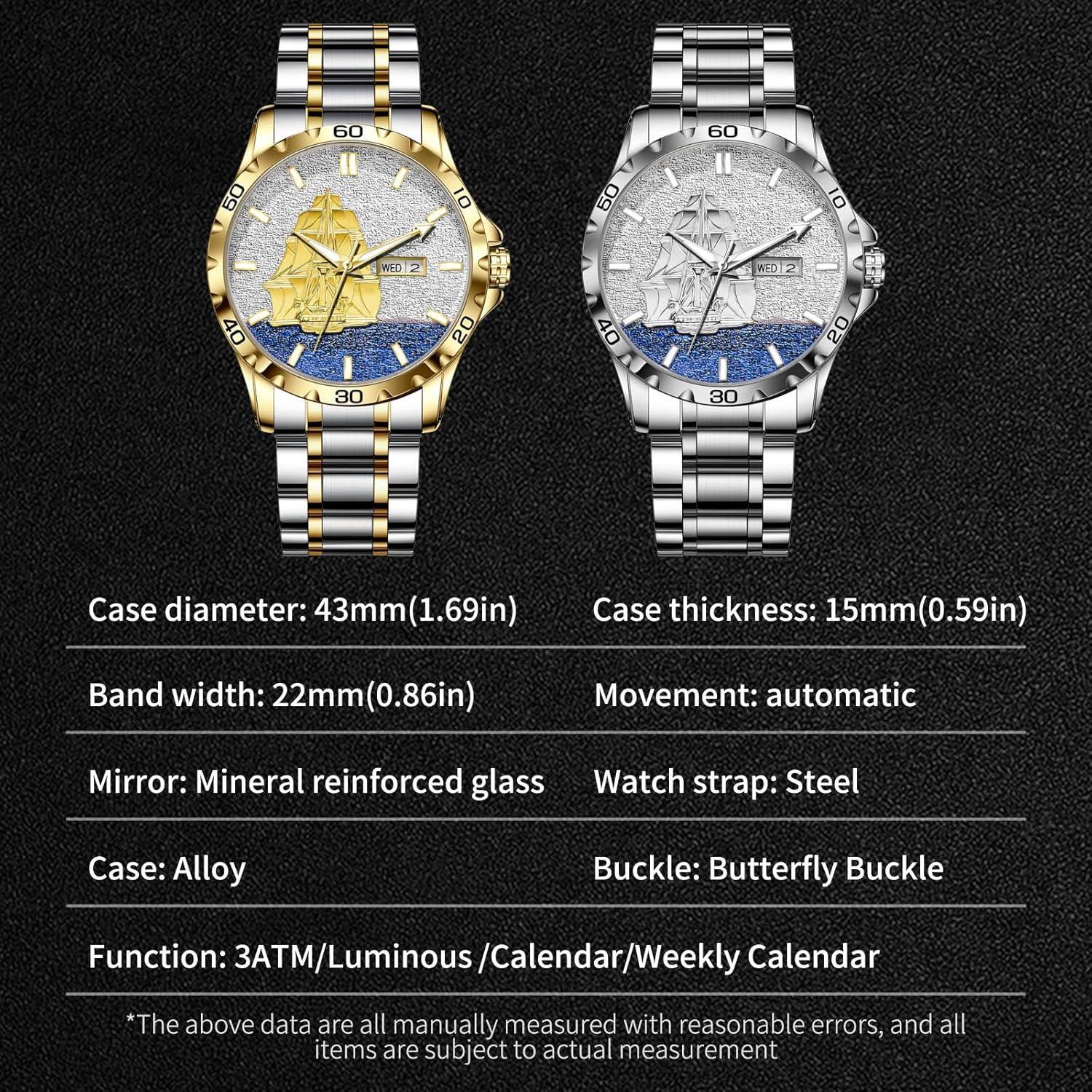 Reloj Automático Glenaw 43mm con Calendario y Resistencia 30m