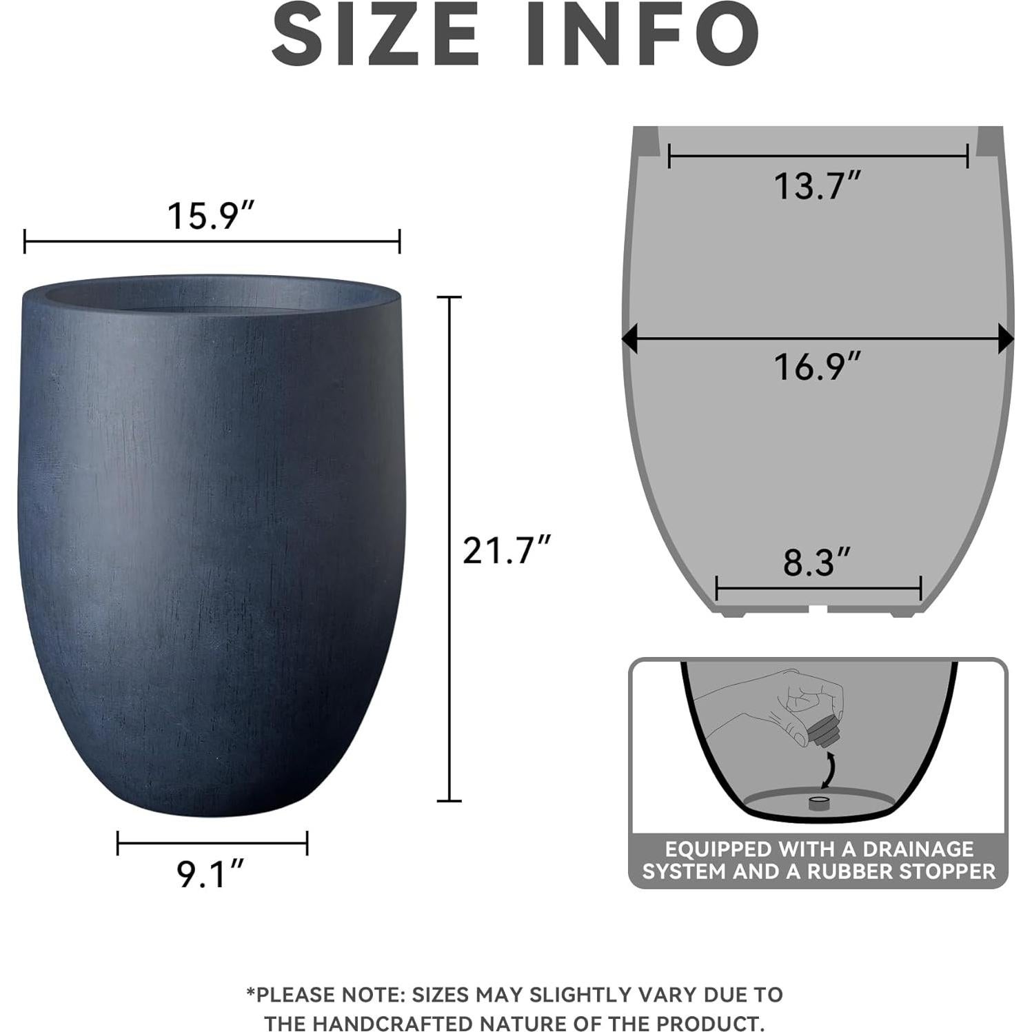 Maceta de Concreto Kante 55 cm Azul Antiguo con Drenaje