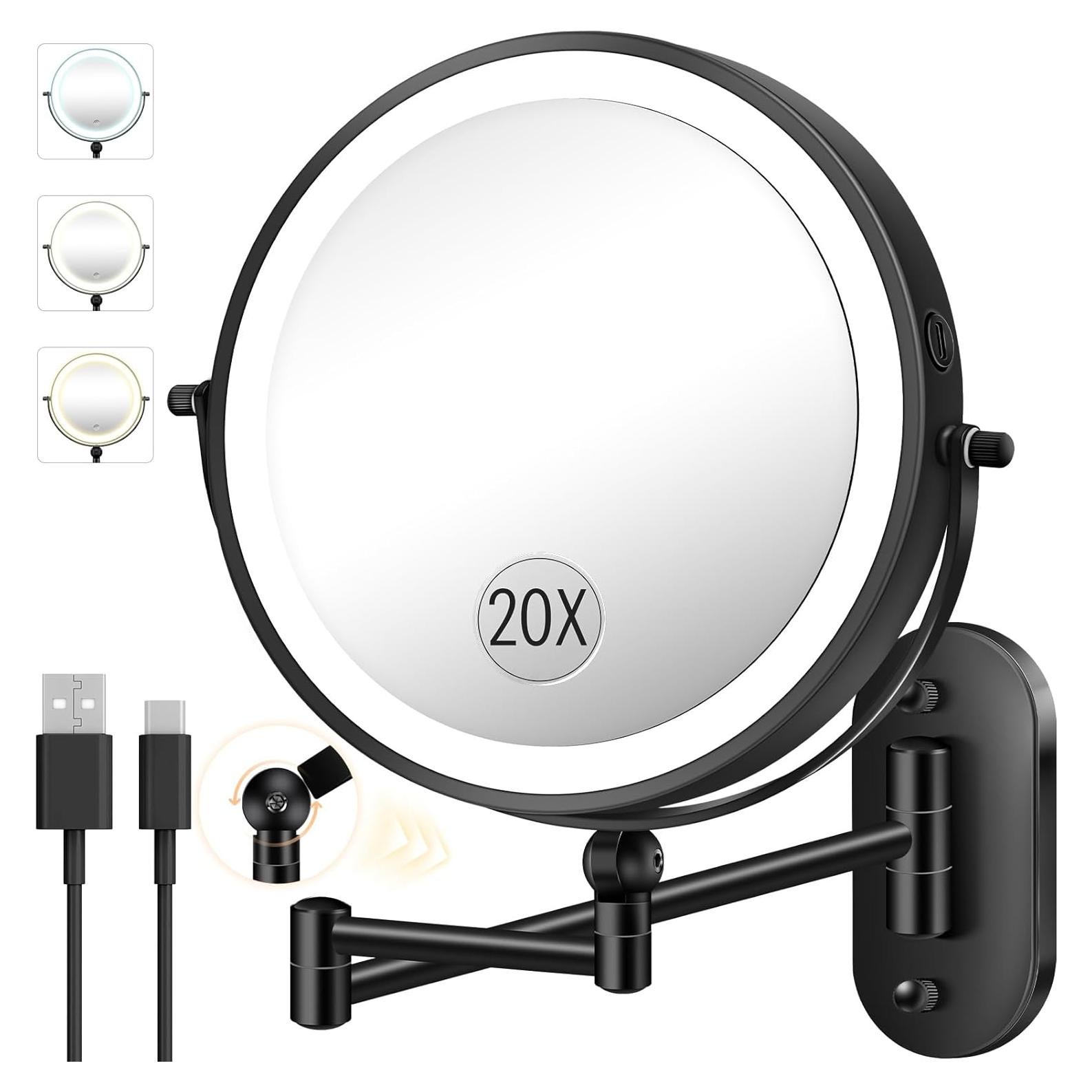 Espejo de Maquillaje Montado en Pared vpu 9" con Luz LED 20X/1X