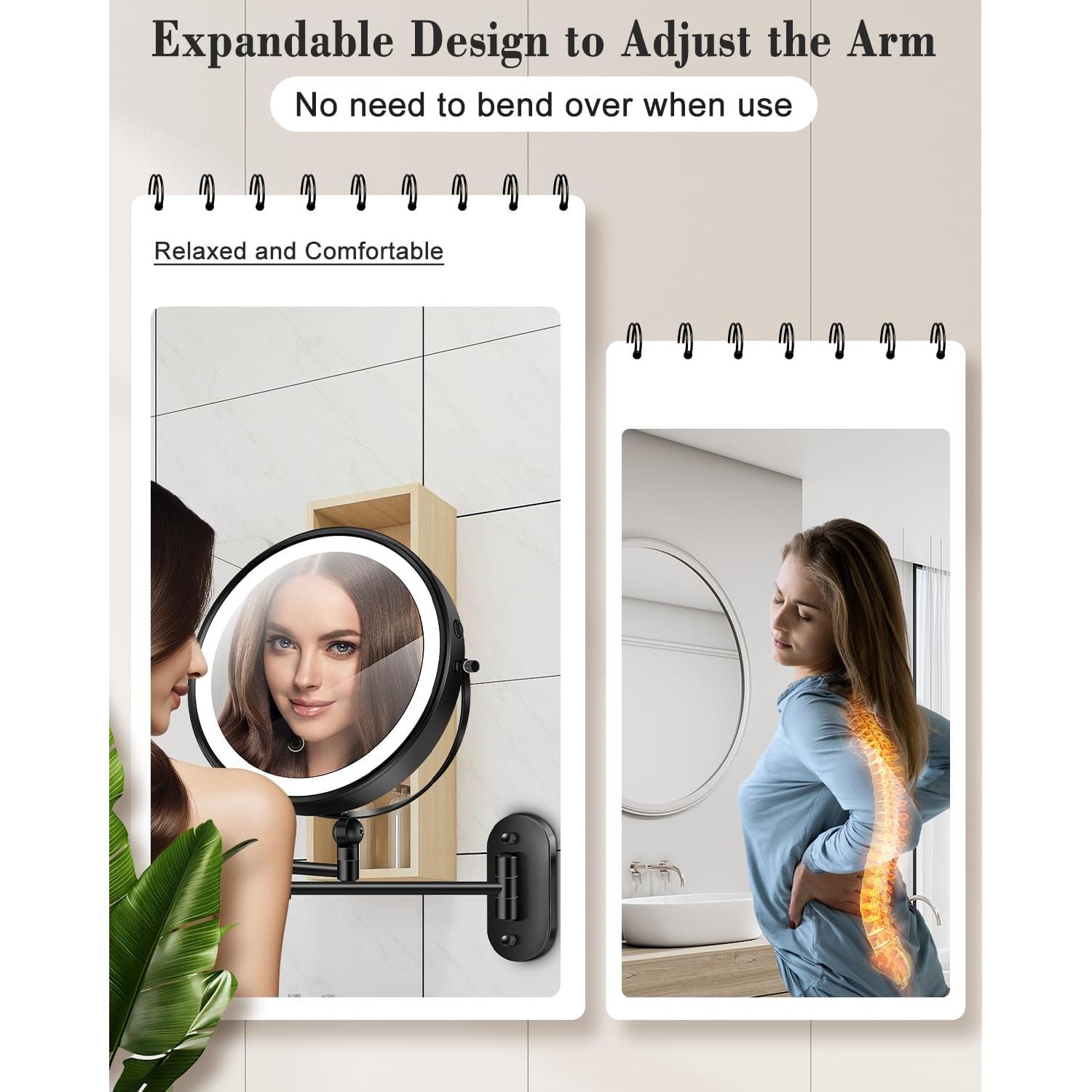 Espejo de Maquillaje Montado en Pared vpu 9" con Luz LED 20X/1X