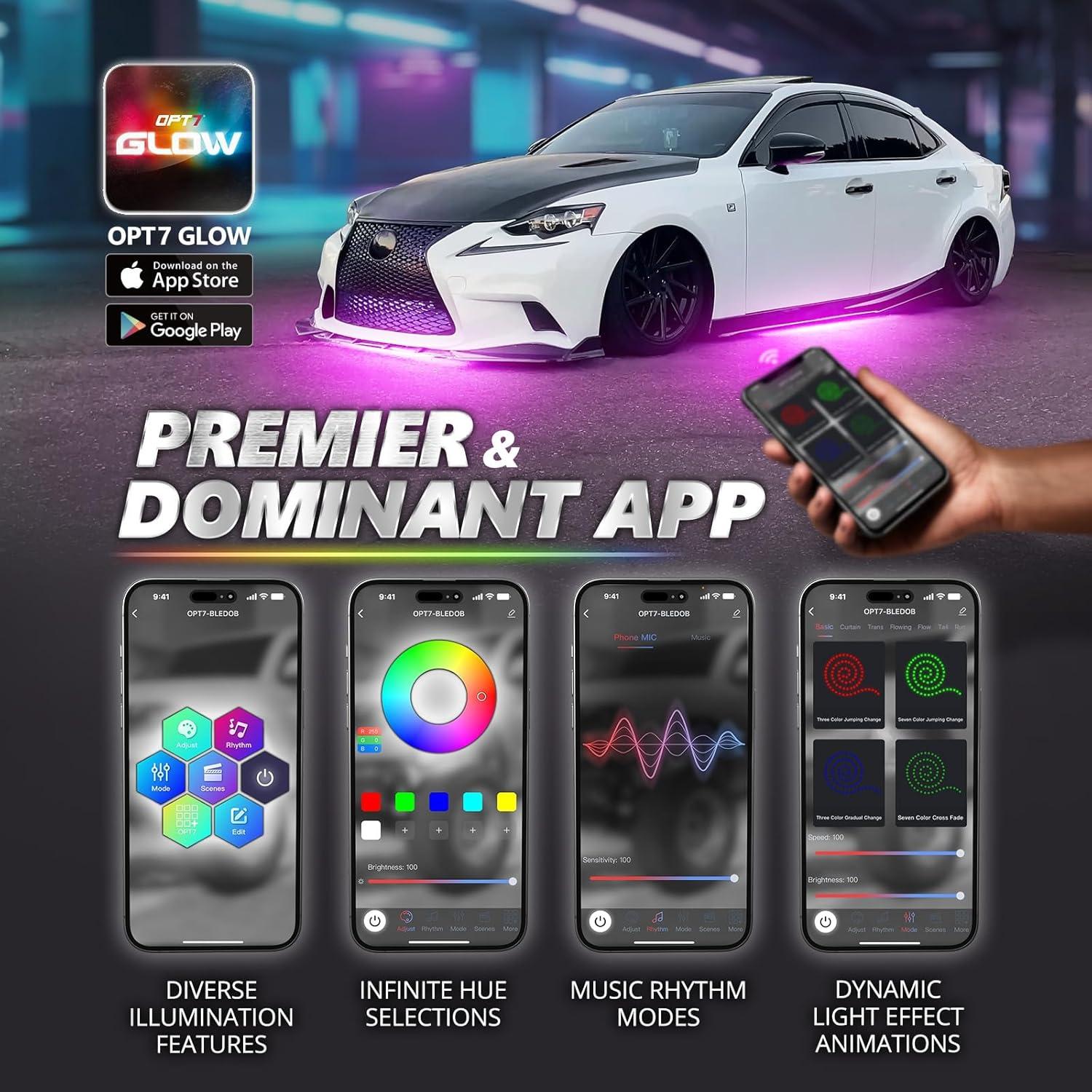 Luces LED Underglow OPT7 Aura Pro RGB 4 PCS Impermeables