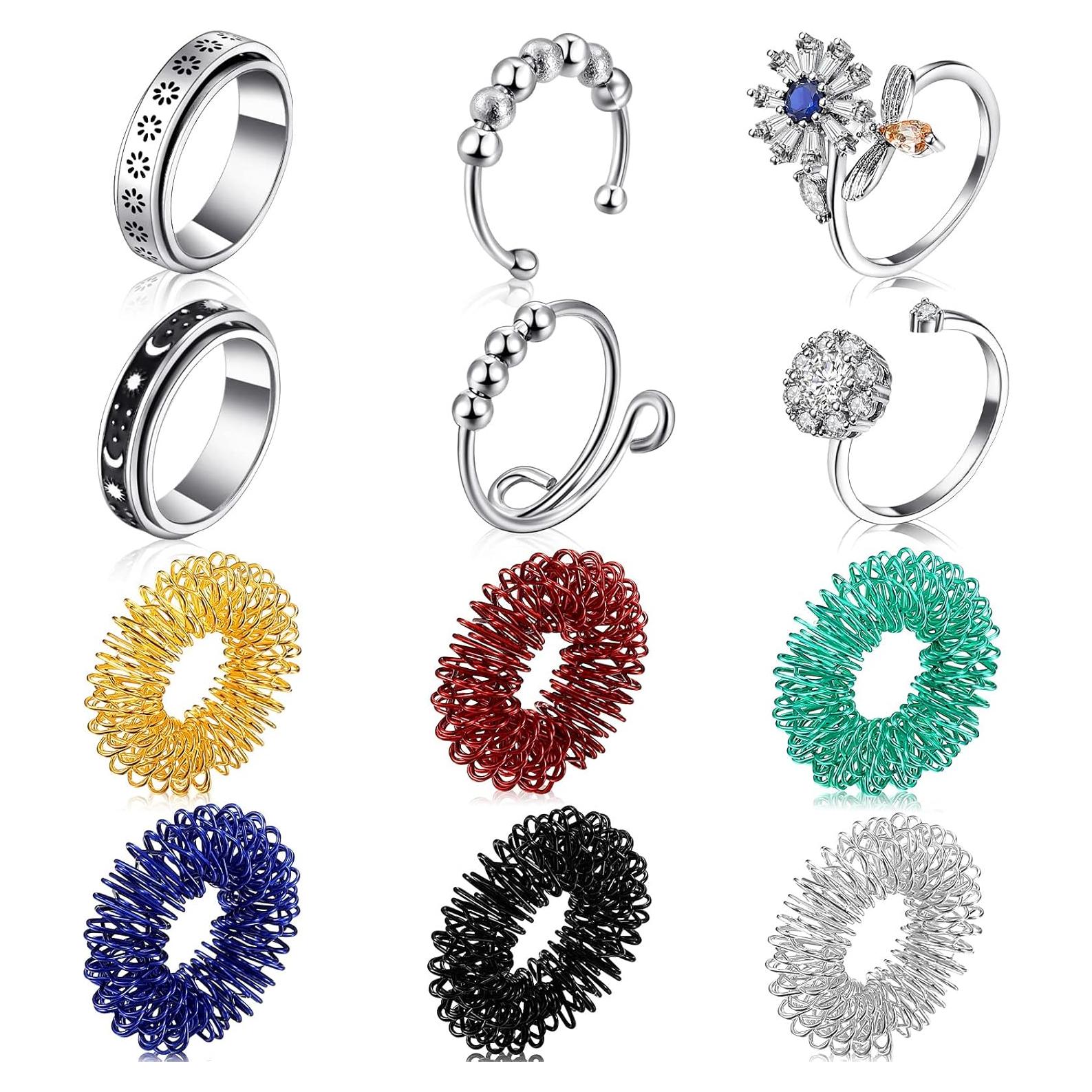 MTLEE 12 Anillos Antiestrés Acero Inoxidable y Titanio