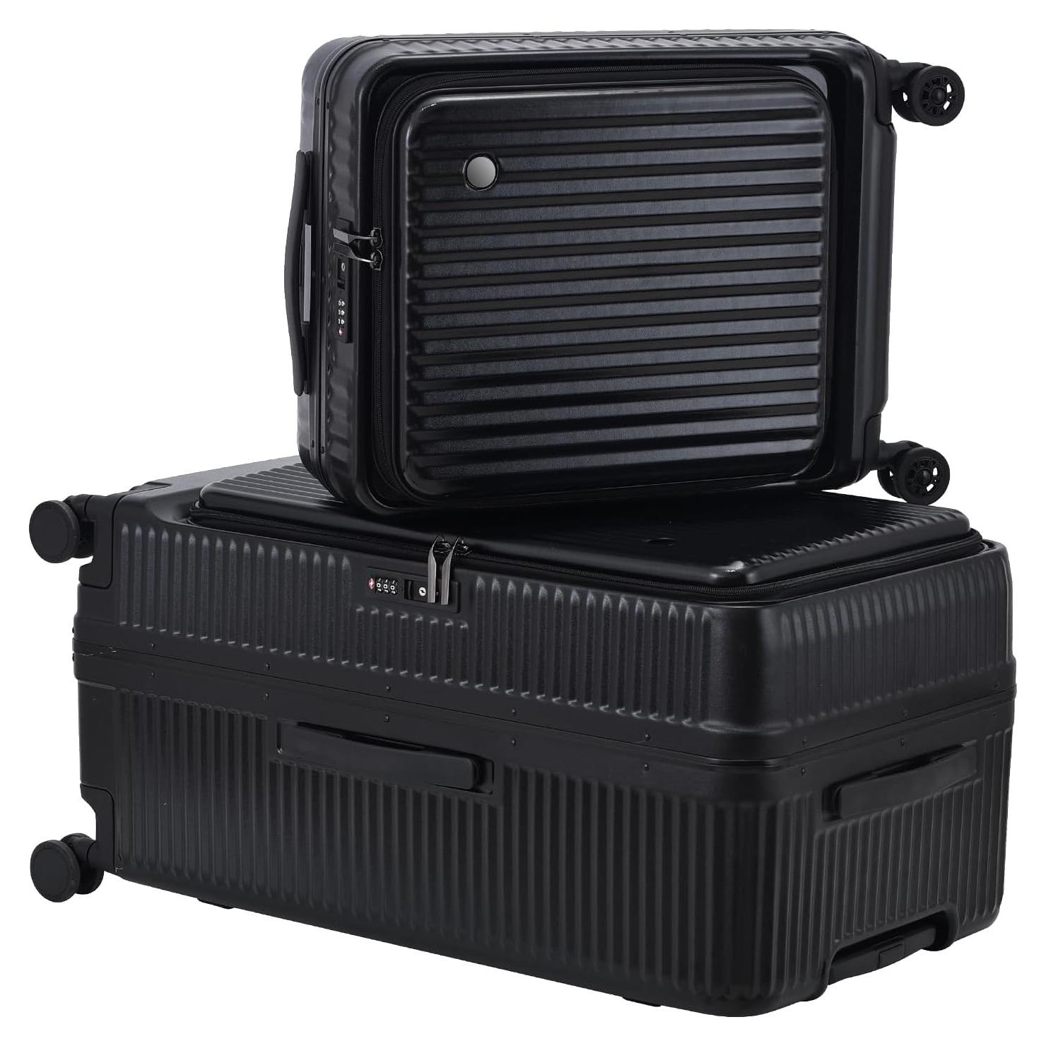 Juego de Maletas Kaleenie 20/29 Pulgadas Negro con Apertura Lateral