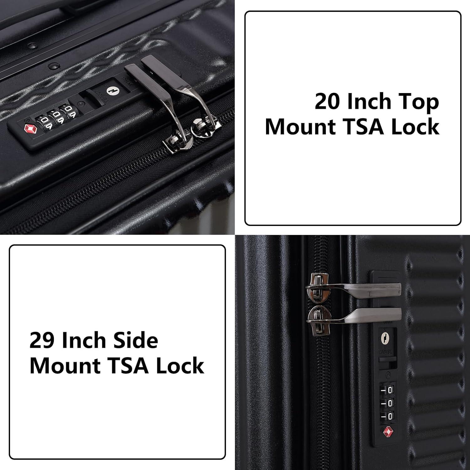 Juego de Maletas Kaleenie 20/29 Pulgadas Negro con Apertura Lateral