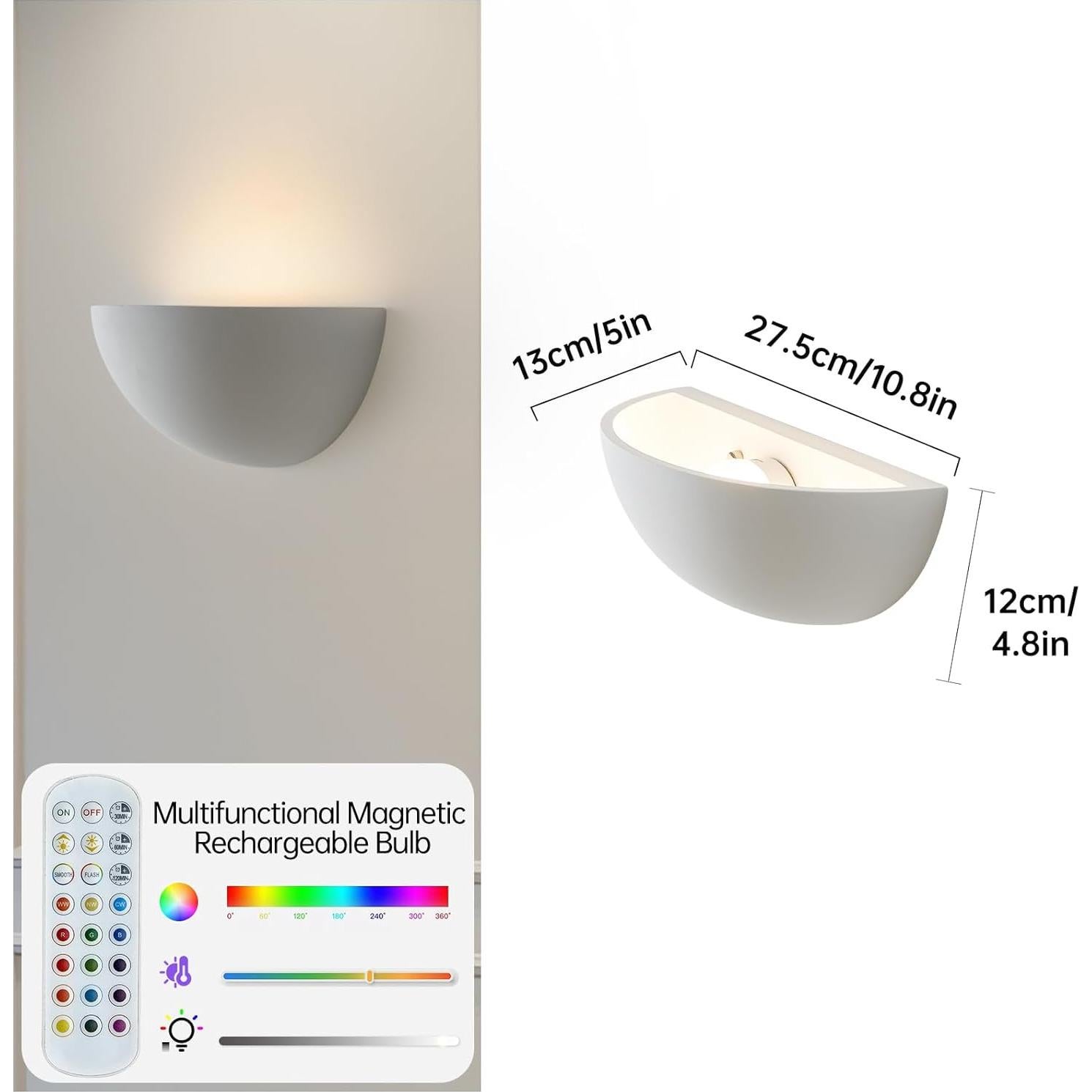Aplique de pared recargable Nusran, luz minimalista 12 colores