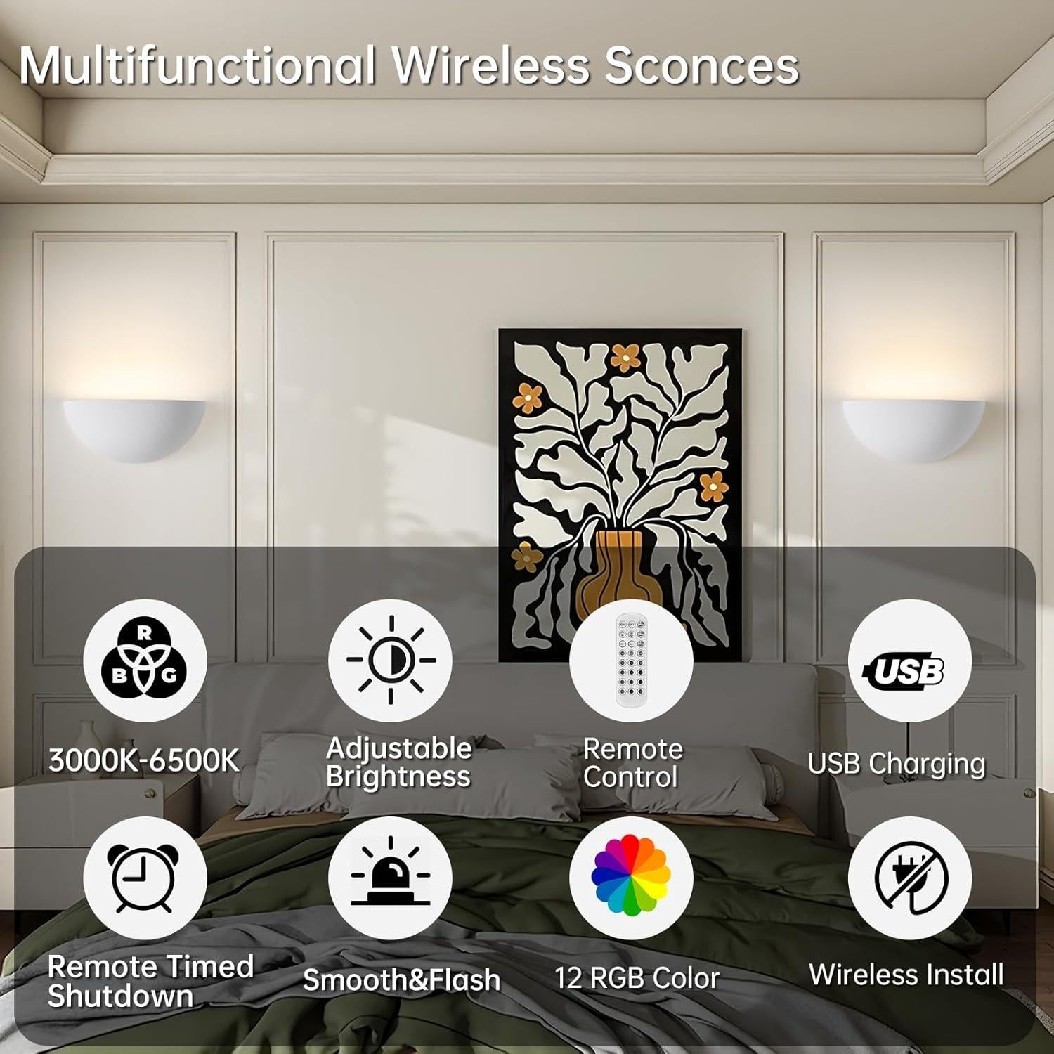 Aplique de pared recargable Nusran, luz minimalista 12 colores