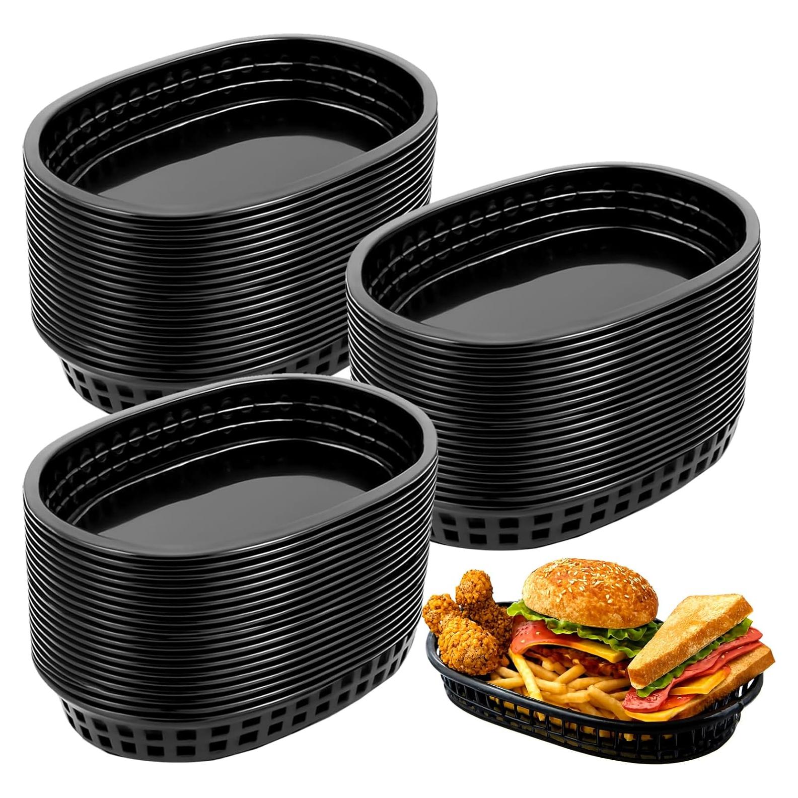 60 Cestas de Comida Rápida Negras Jaoruizer 27x17 cm