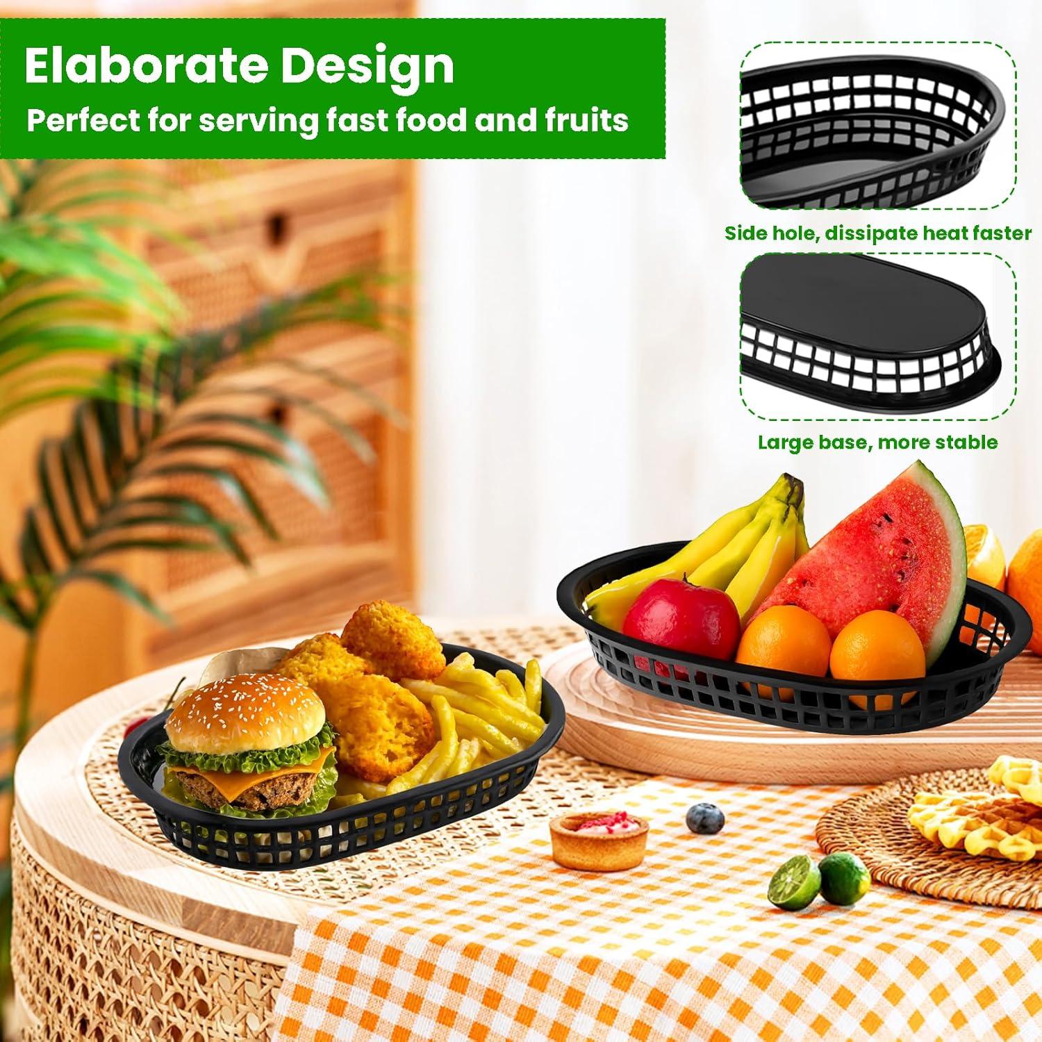 60 Cestas de Comida Rápida Negras Jaoruizer 27x17 cm