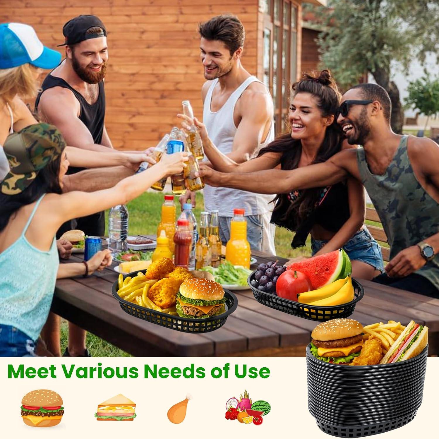 60 Cestas de Comida Rápida Negras Jaoruizer 27x17 cm