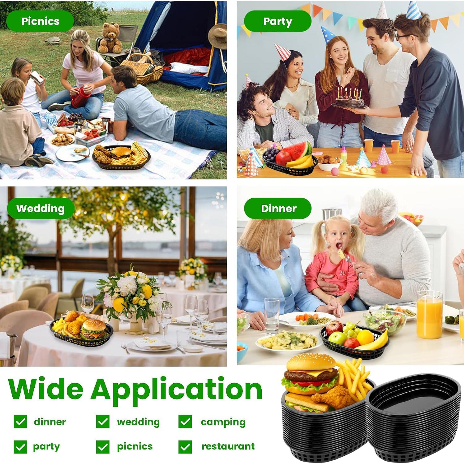 60 Cestas de Comida Rápida Negras Jaoruizer 27x17 cm