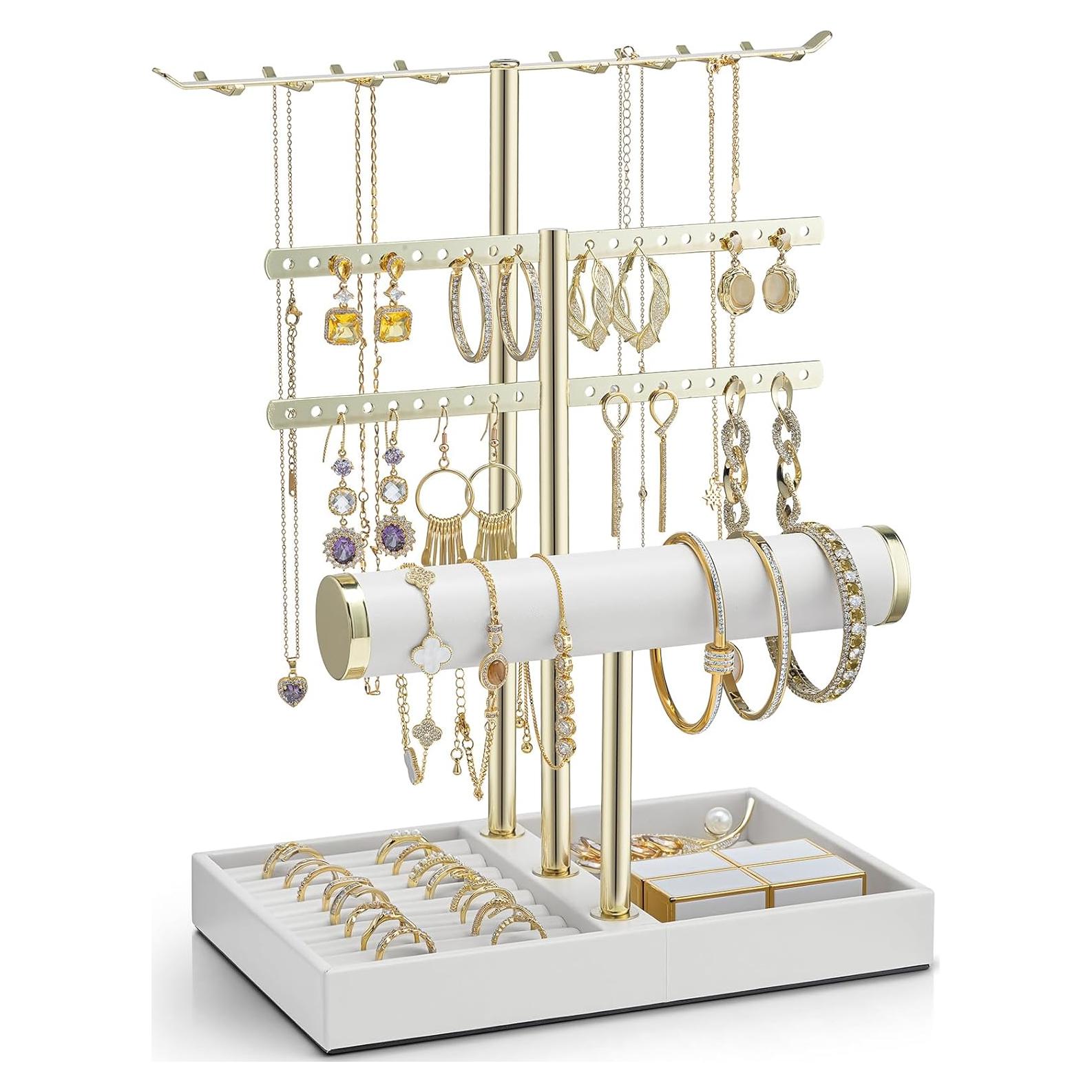 Organizador de Joyería Vlando 3 Niveles Cuero Blanco