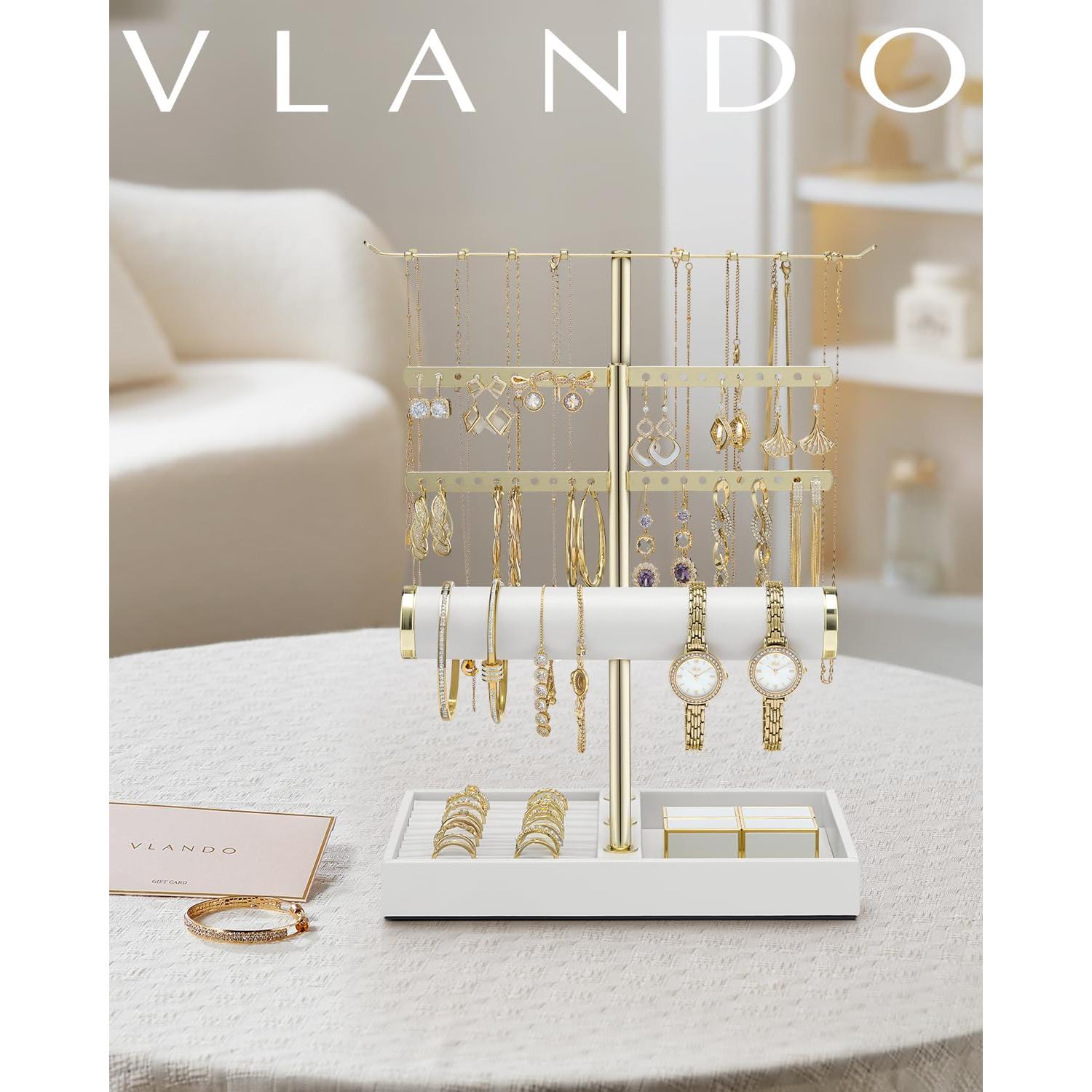 Organizador de Joyería Vlando 3 Niveles Cuero Blanco