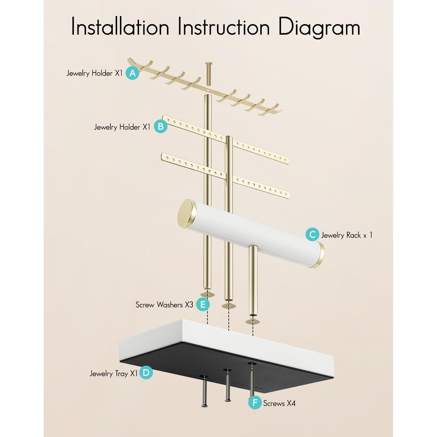 Organizador de Joyería Vlando 3 Niveles Cuero Blanco