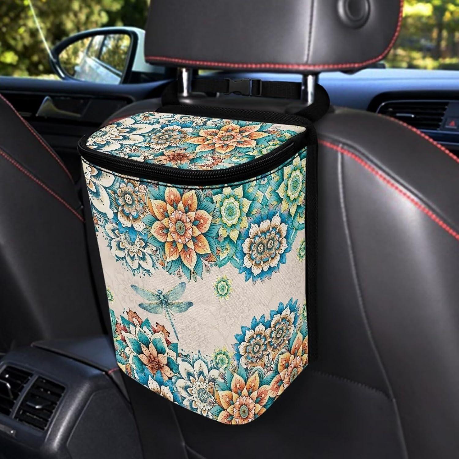 Basurero para Auto DISNIMO Boho Floral Libélula Impermeable
