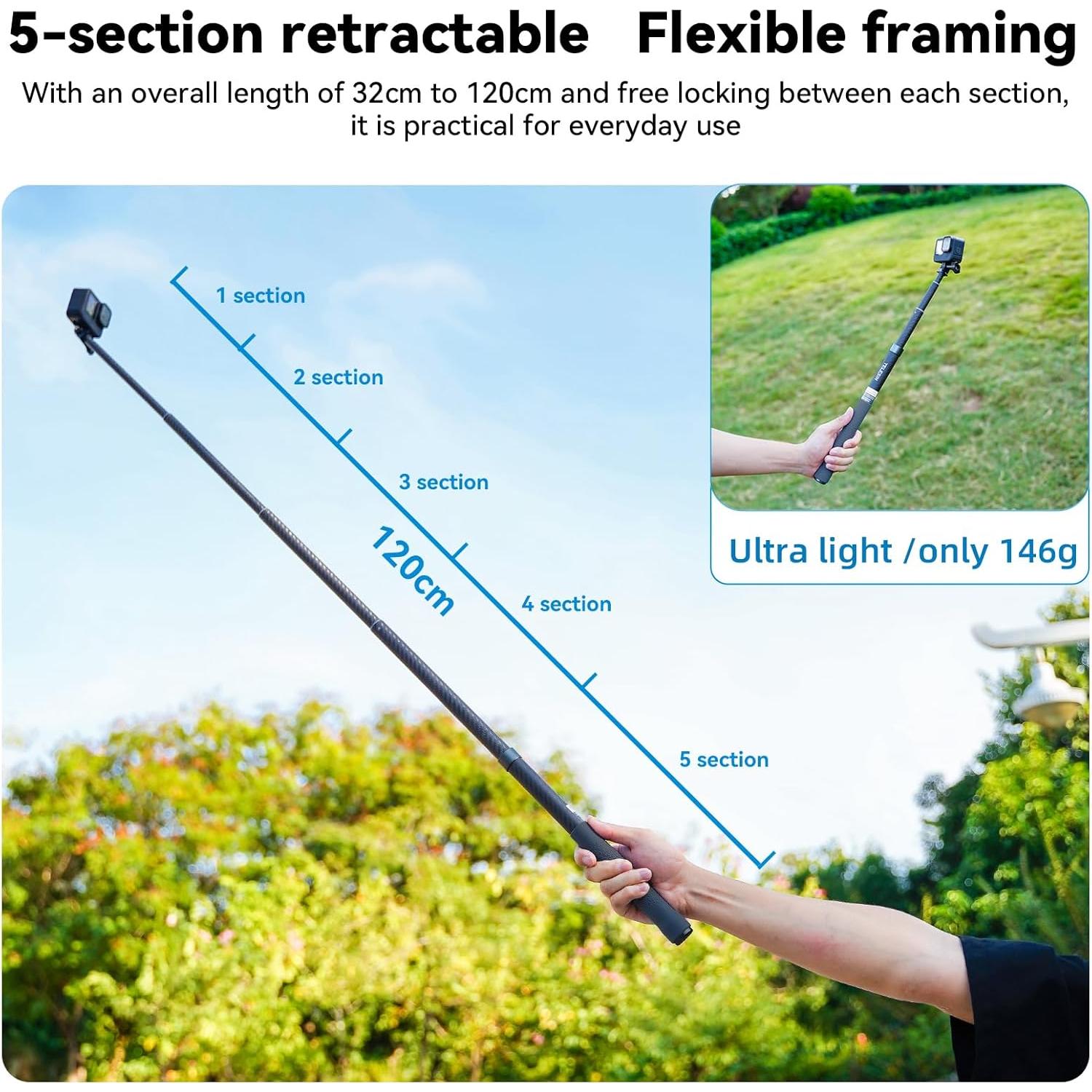 Bastón de Selfie Telescópico AFAITH 1.2m Fibra de Carbono
