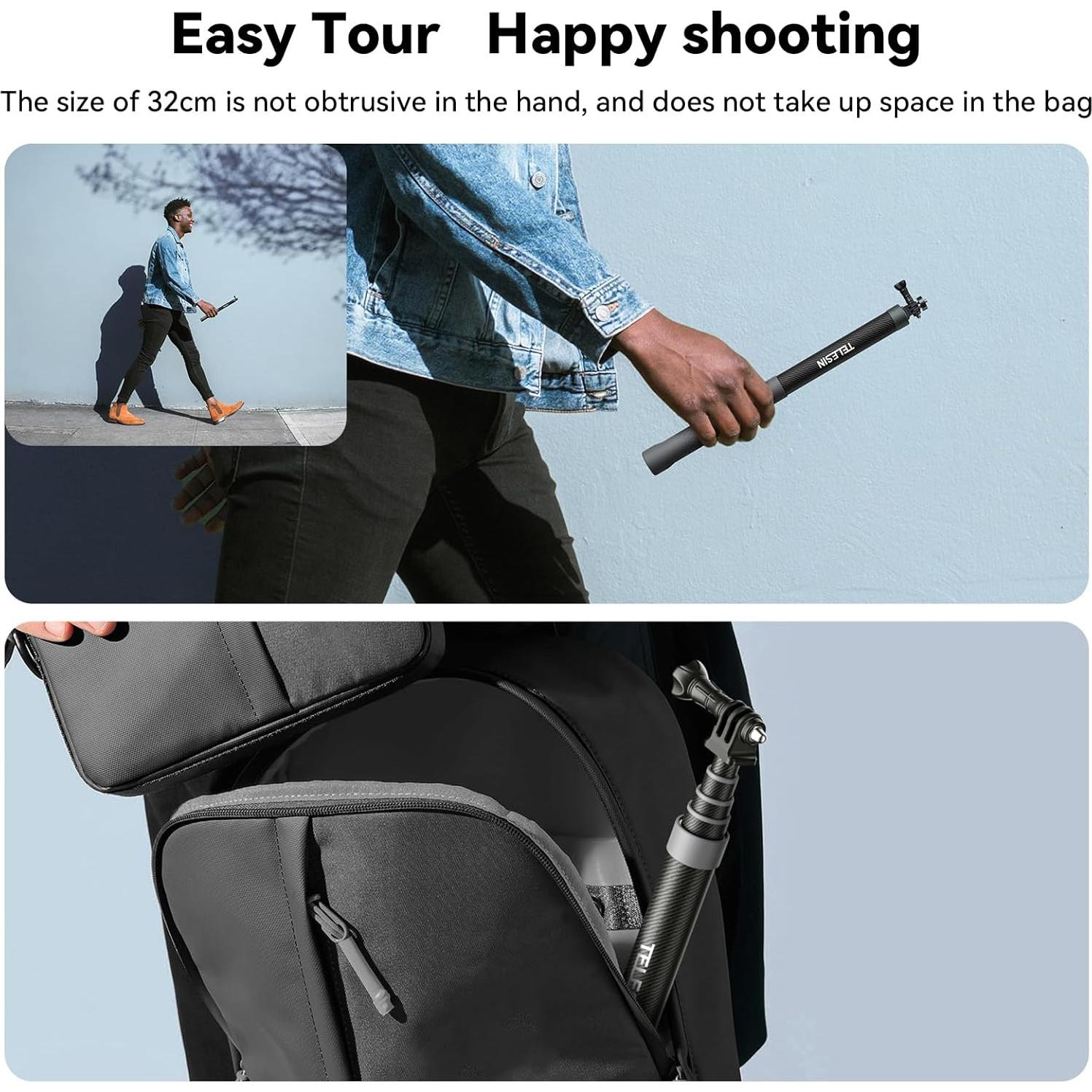 Bastón de Selfie Telescópico AFAITH 1.2m Fibra de Carbono