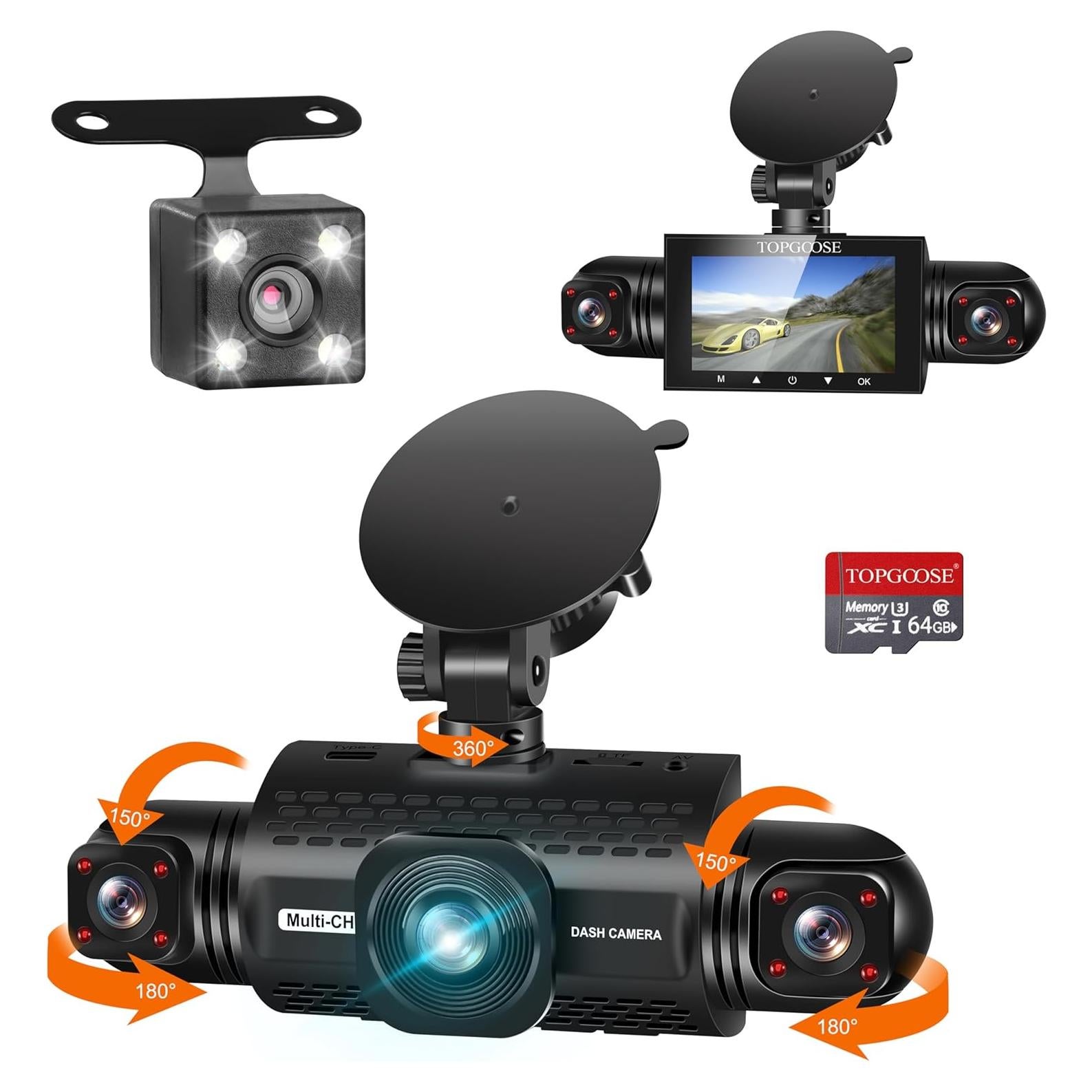 Cámara Dash 360° TOPGOOSE 4 Canales FHD 1080P con 64GB